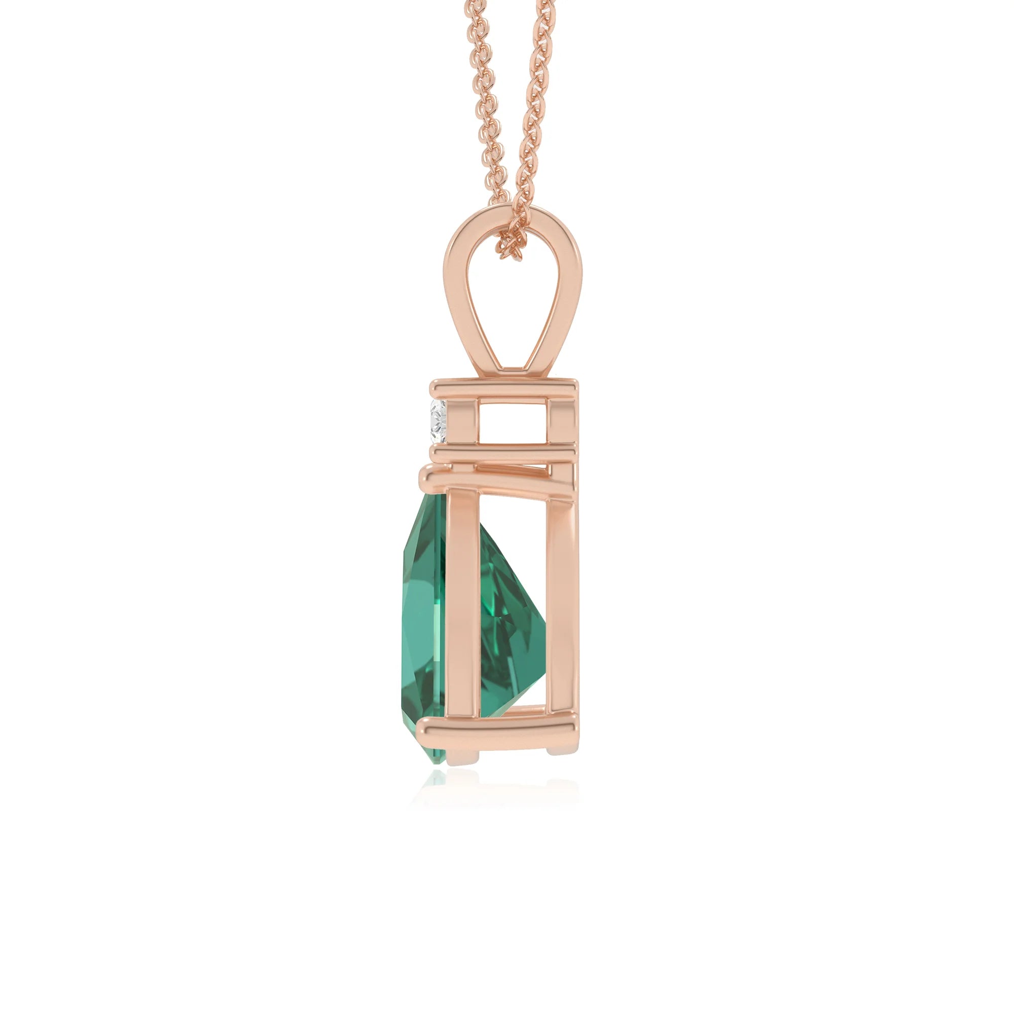 lab grown emerald trillion solitaire v-bale necklaces in rose gold 