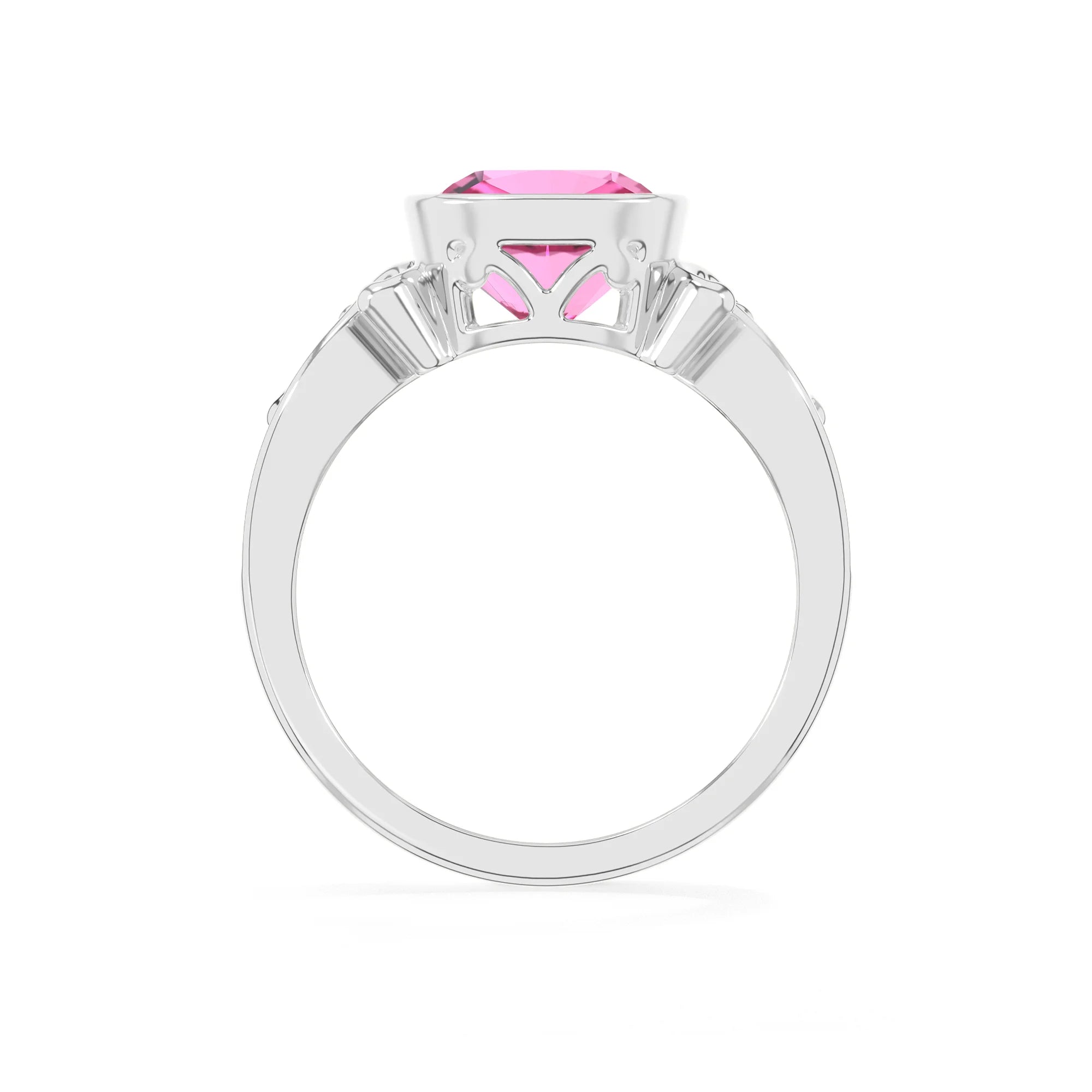 lab grown pink-sapphire cushion solitaire rings in platinum 