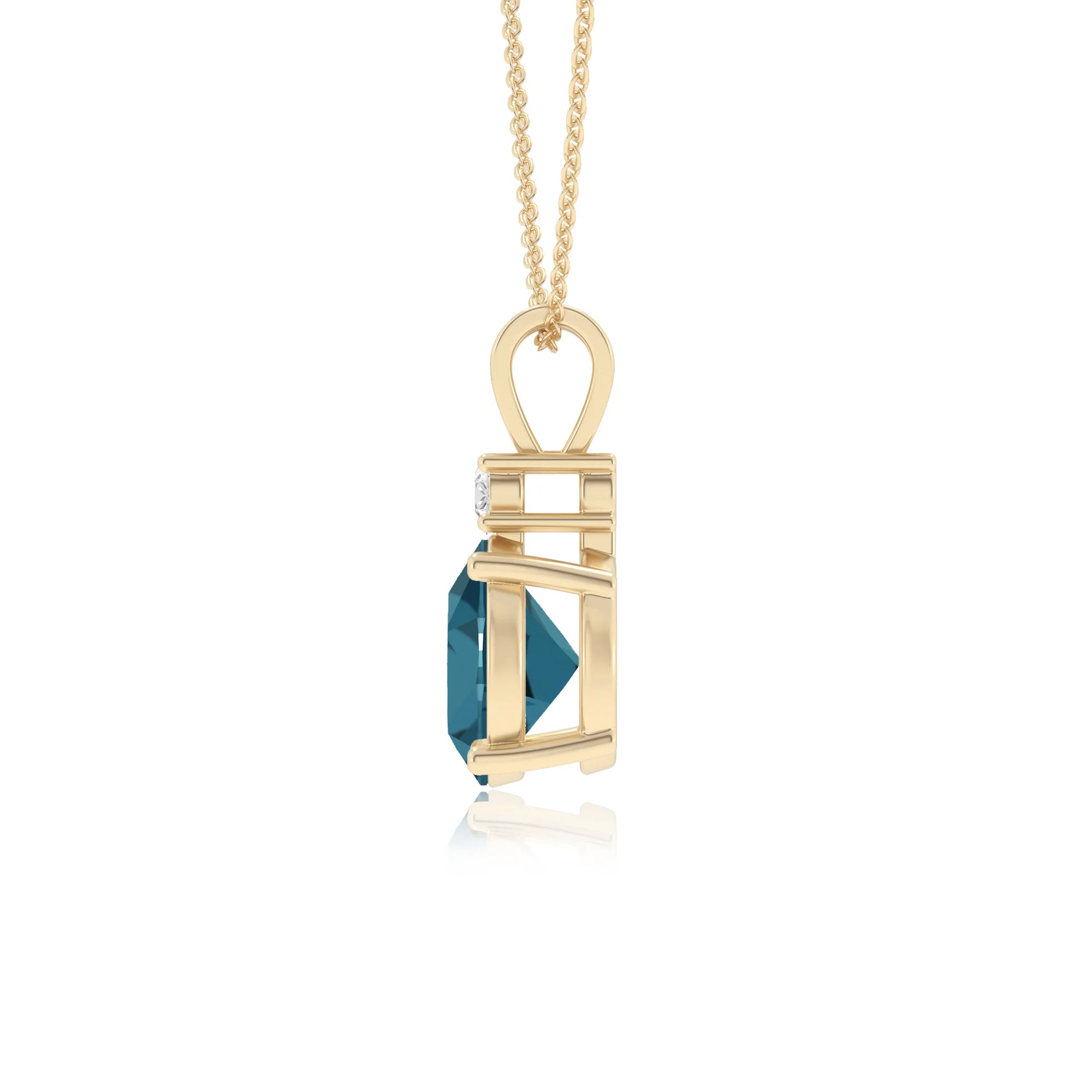 natural london-blue-topaz round solitaire v-bale necklaces in yellow gold 