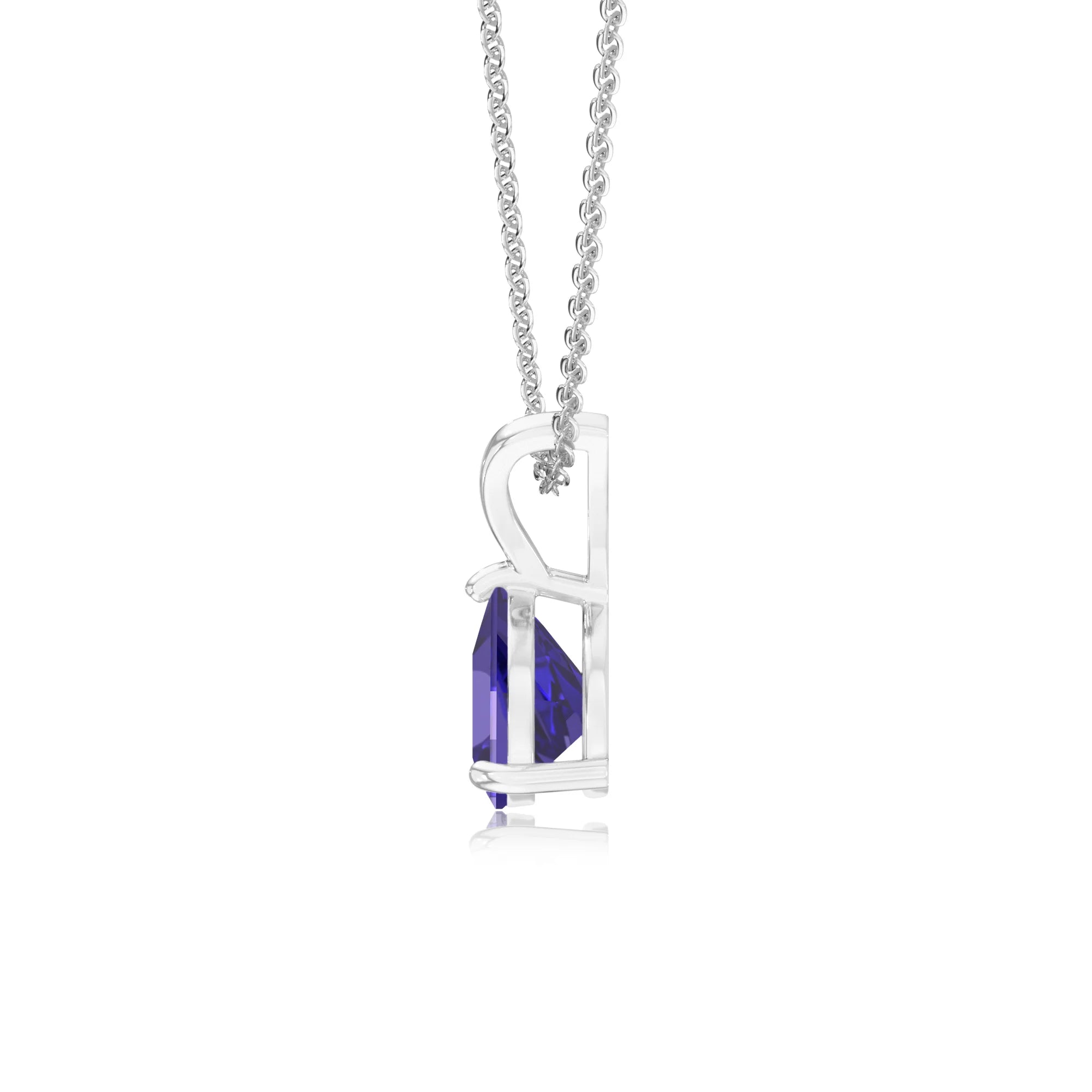 lab grown tanzanite trillion solitaire v-bale necklaces in sterling silver 