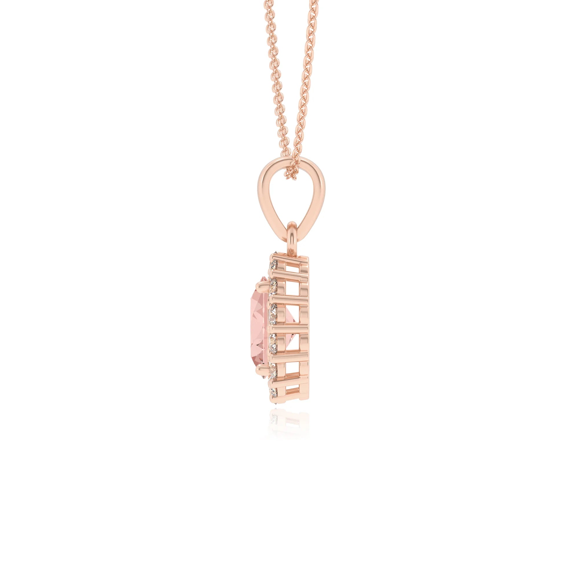 lab grown morganite oval solitaire necklaces in rose gold 