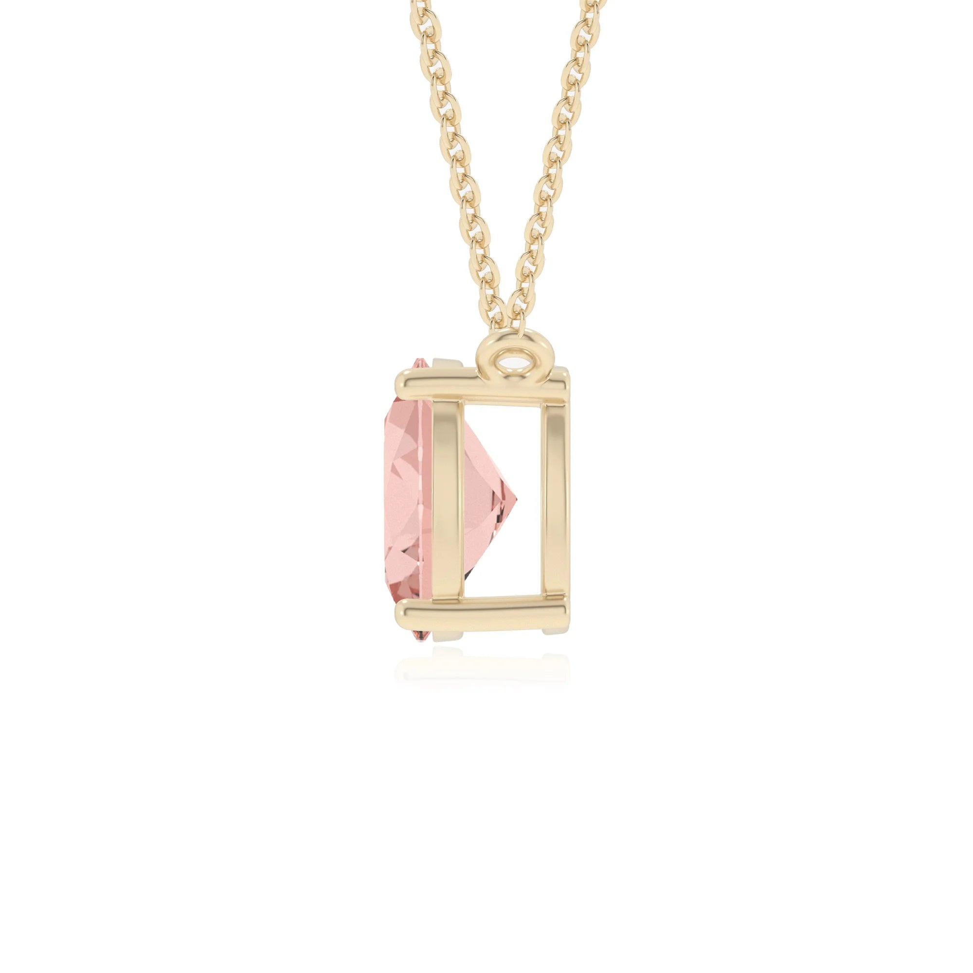 lab grown morganite oval solitaire v-bale necklaces in yellow gold 