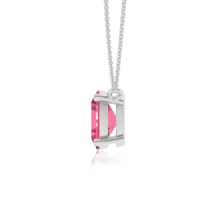 lab grown pink-tourmaline oval solitaire necklaces in white gold 