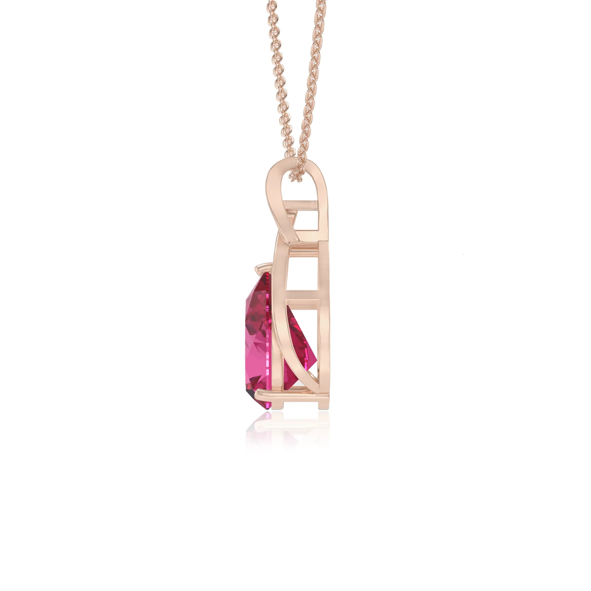 lab grown pink-sapphire pear solitaire necklaces in rose gold 
