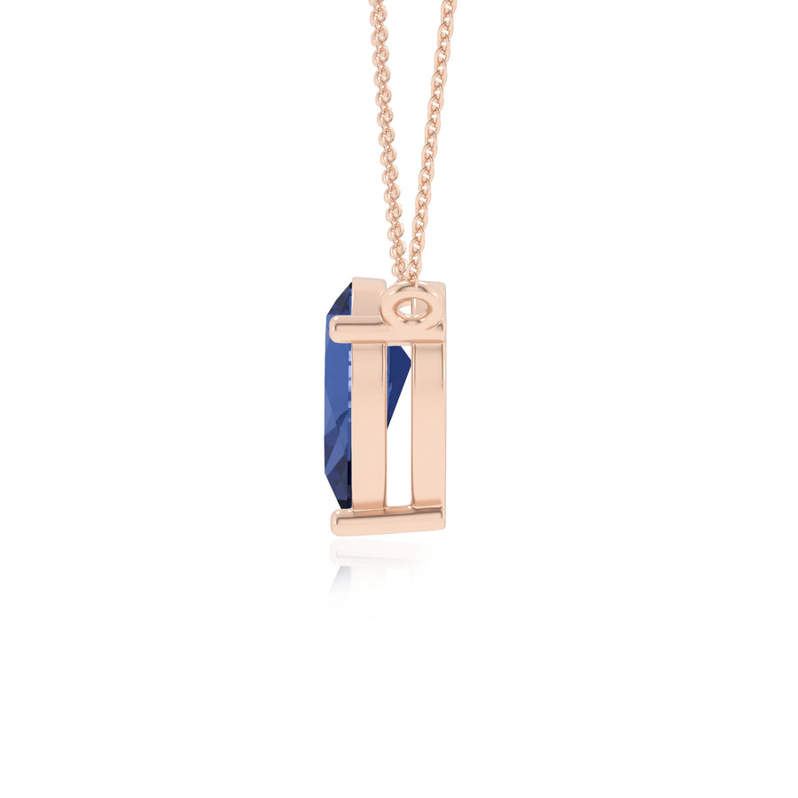 lab grown blue-sapphire pear solitaire necklaces in rose gold 