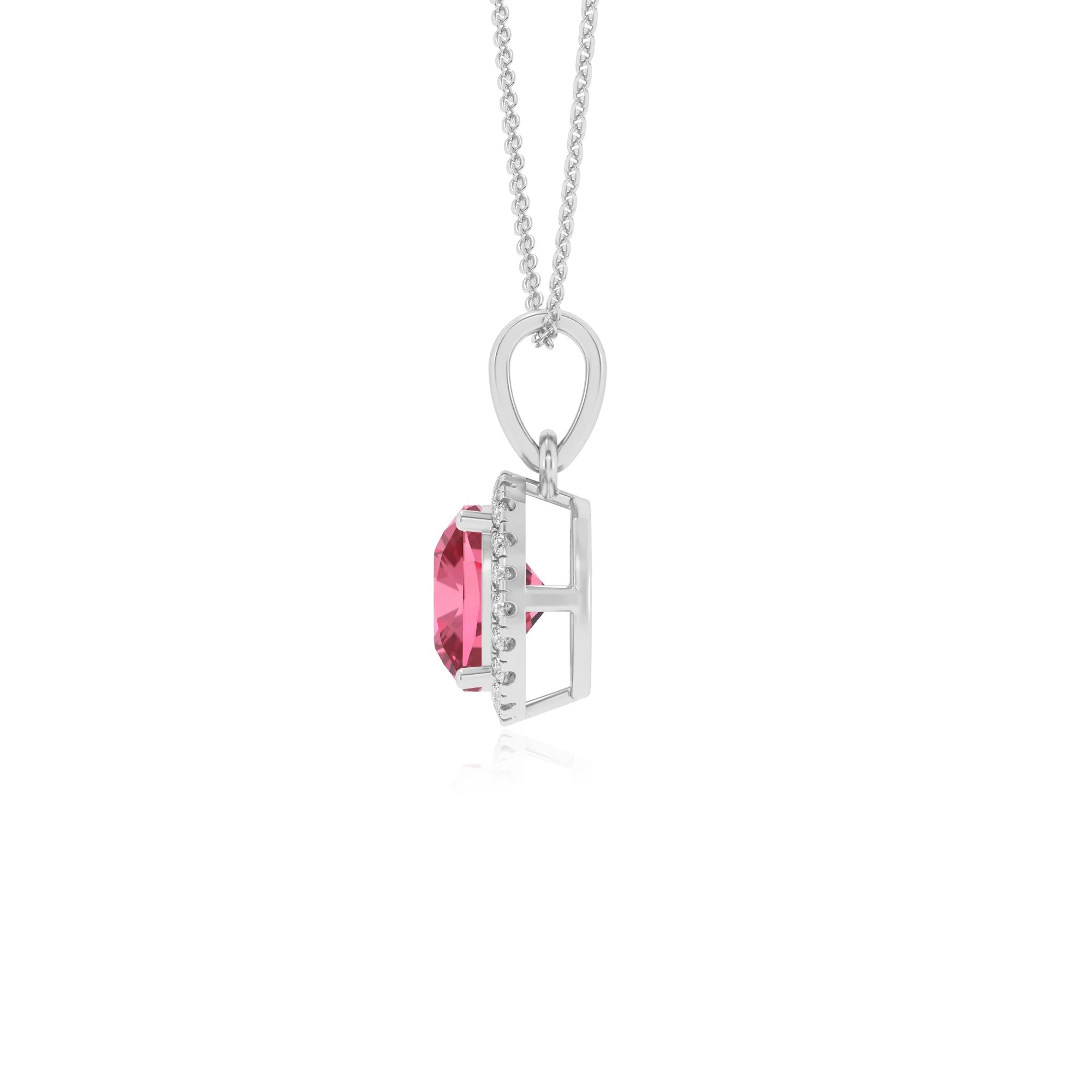 lab grown pink-tourmaline cushion solitaire necklaces in platinum 