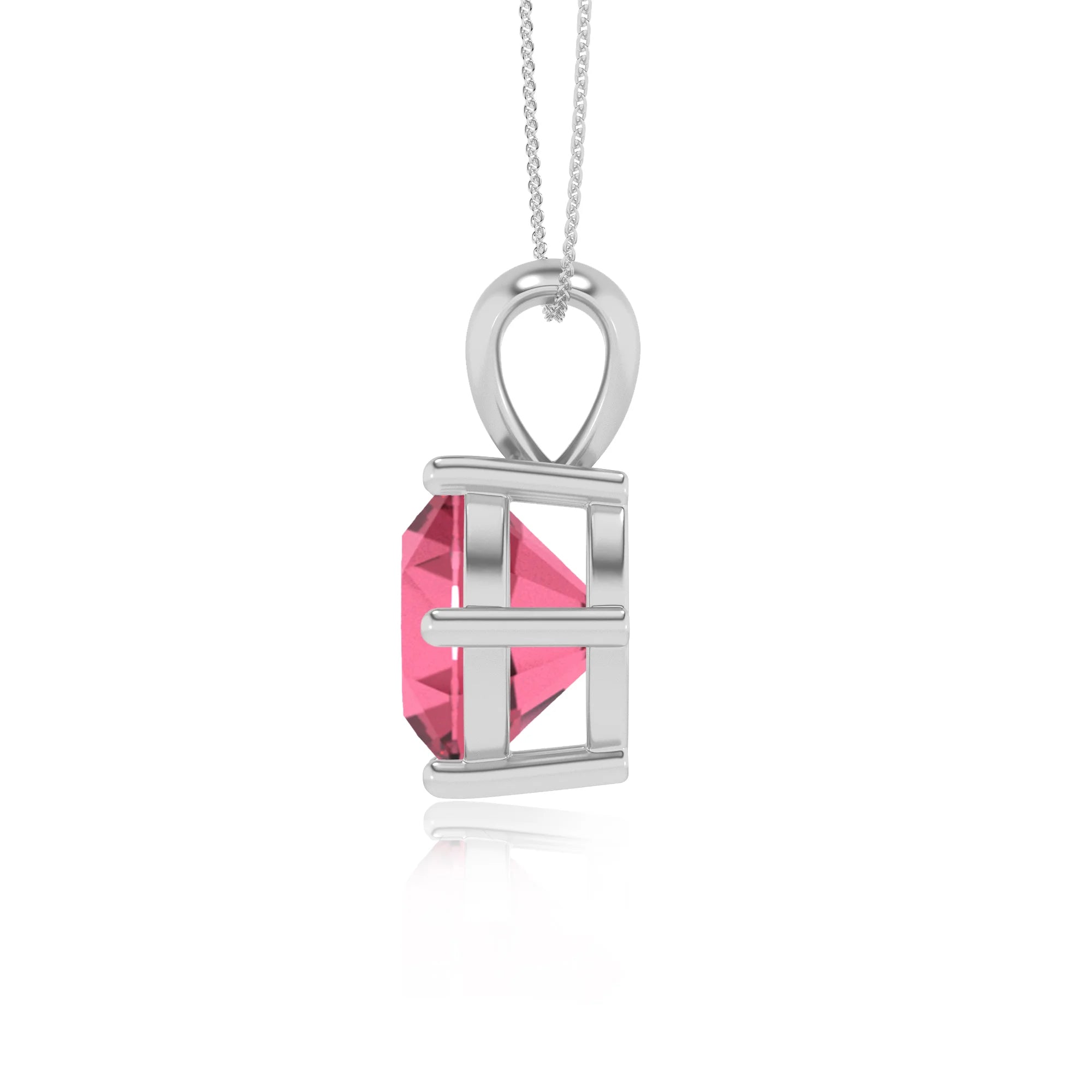 lab grown pink-tourmaline round solitaire necklaces in white gold 