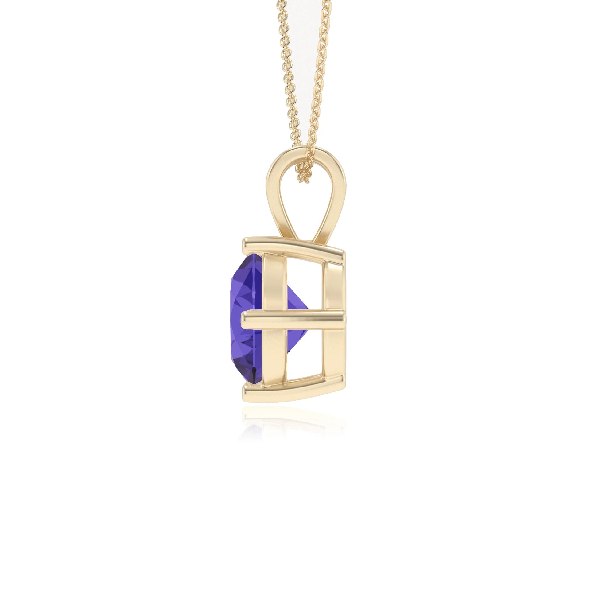 lab grown tanzanite round solitaire v-bale necklaces in yellow gold 