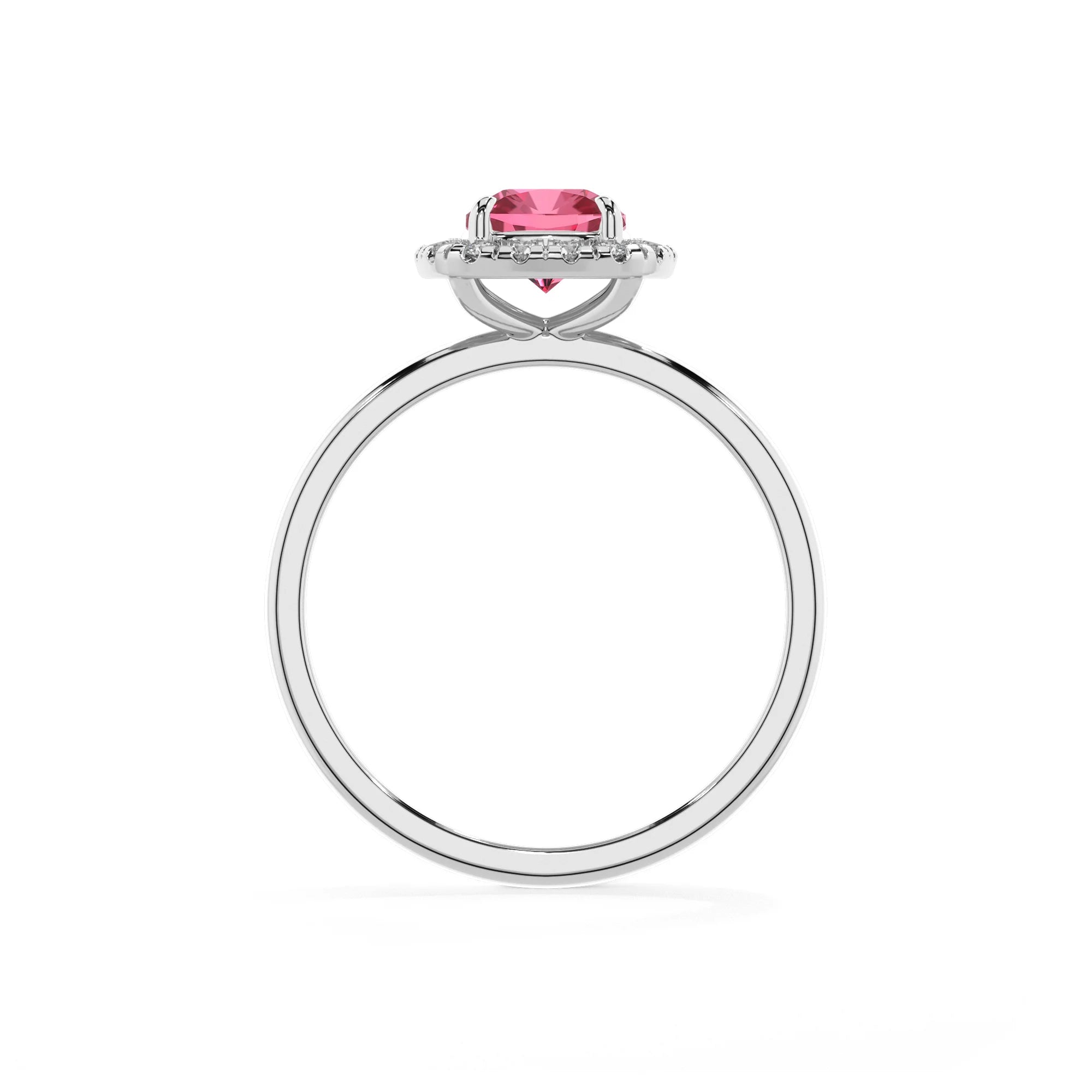 lab grown pink-tourmaline cushion solitaire rings in platinum 
