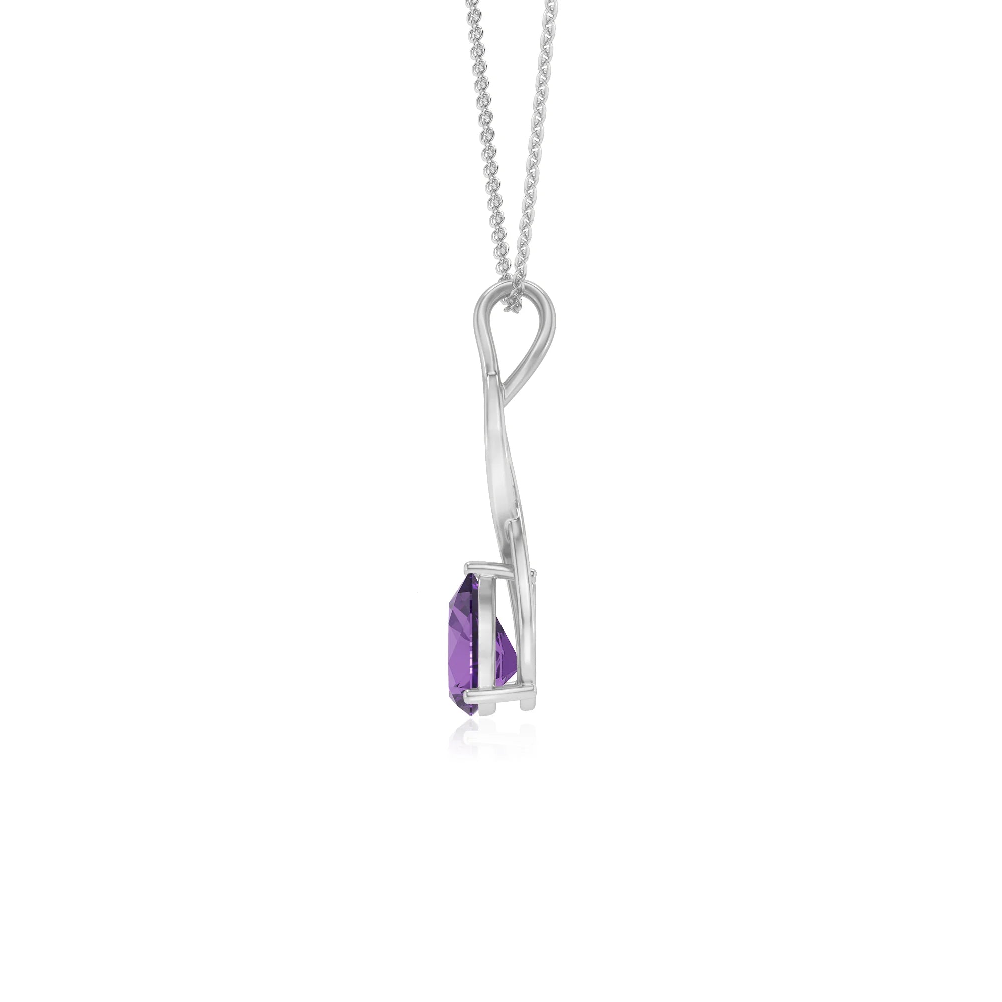 lab grown amethyst pear solitaire necklaces in white gold 