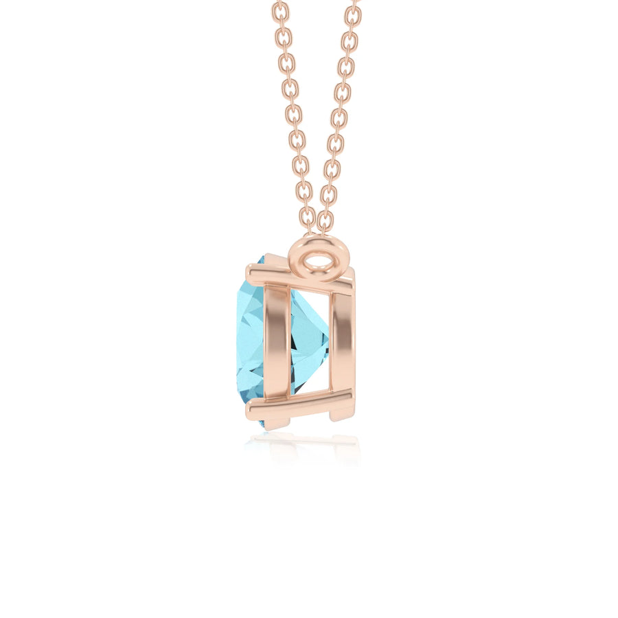 lab grown aquamarine round solitaire necklaces in rose gold 