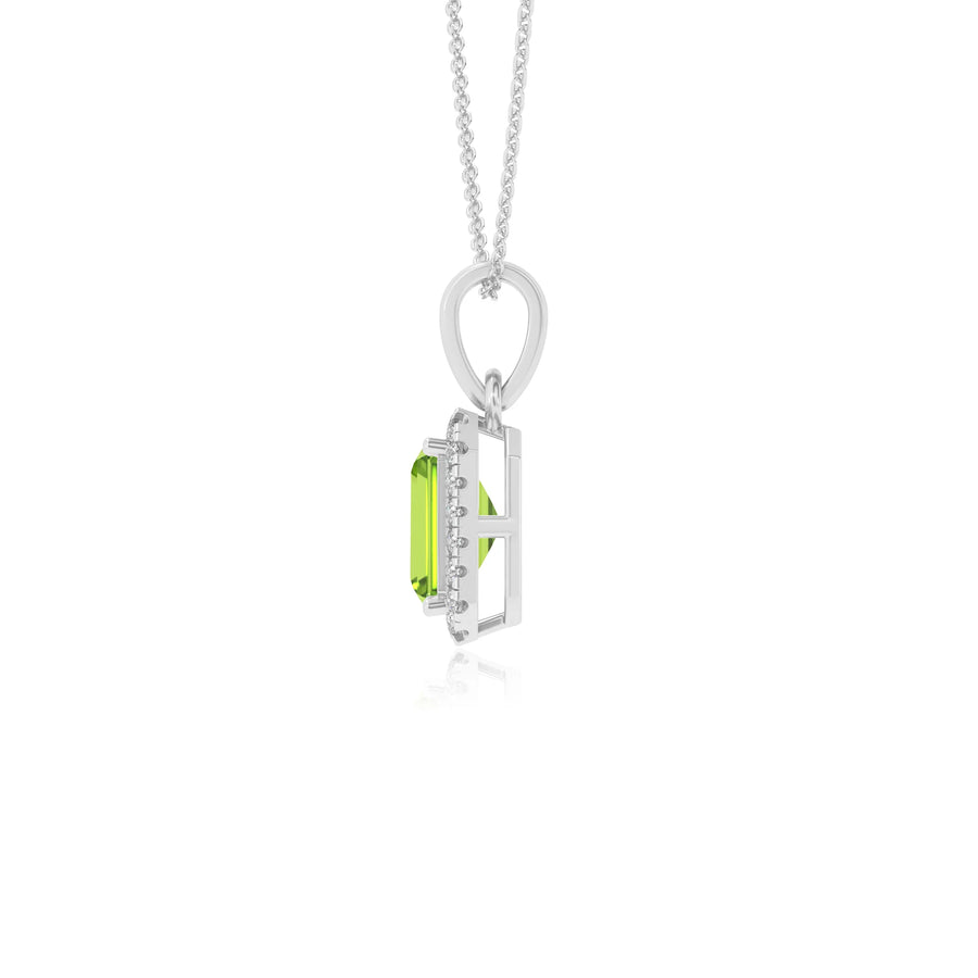 natural peridot emerald cut solitaire necklaces in white gold 