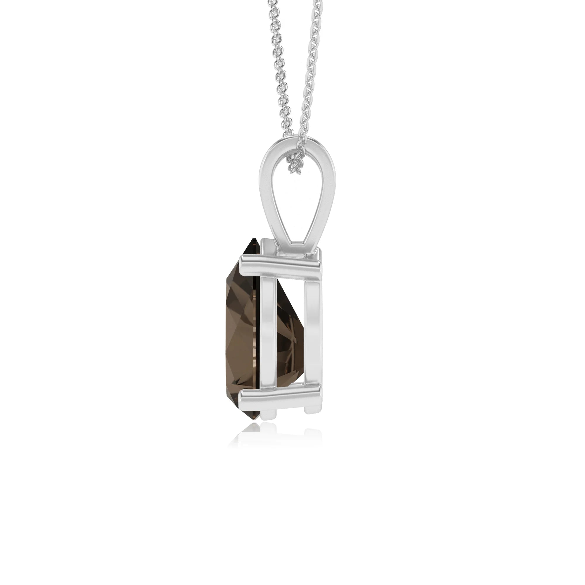 natural smoky-quartz pear solitaire v-bale necklaces in platinum 