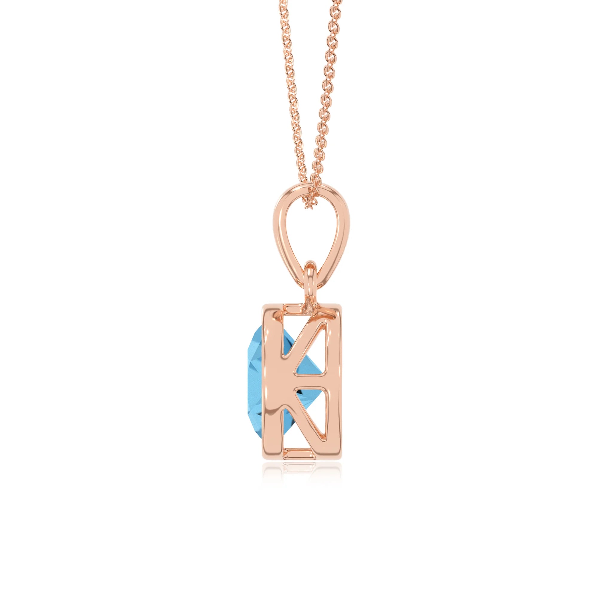 natural swiss-blue-topaz round solitaire necklaces in rose gold 