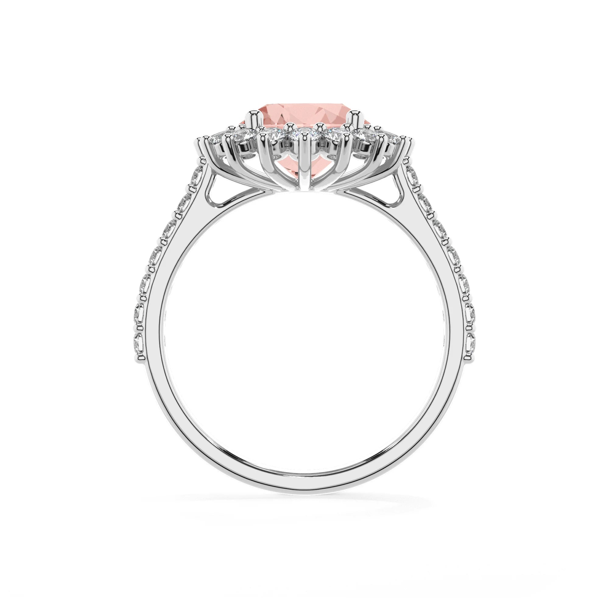 lab grown morganite round solitaire rings in sterling silver 