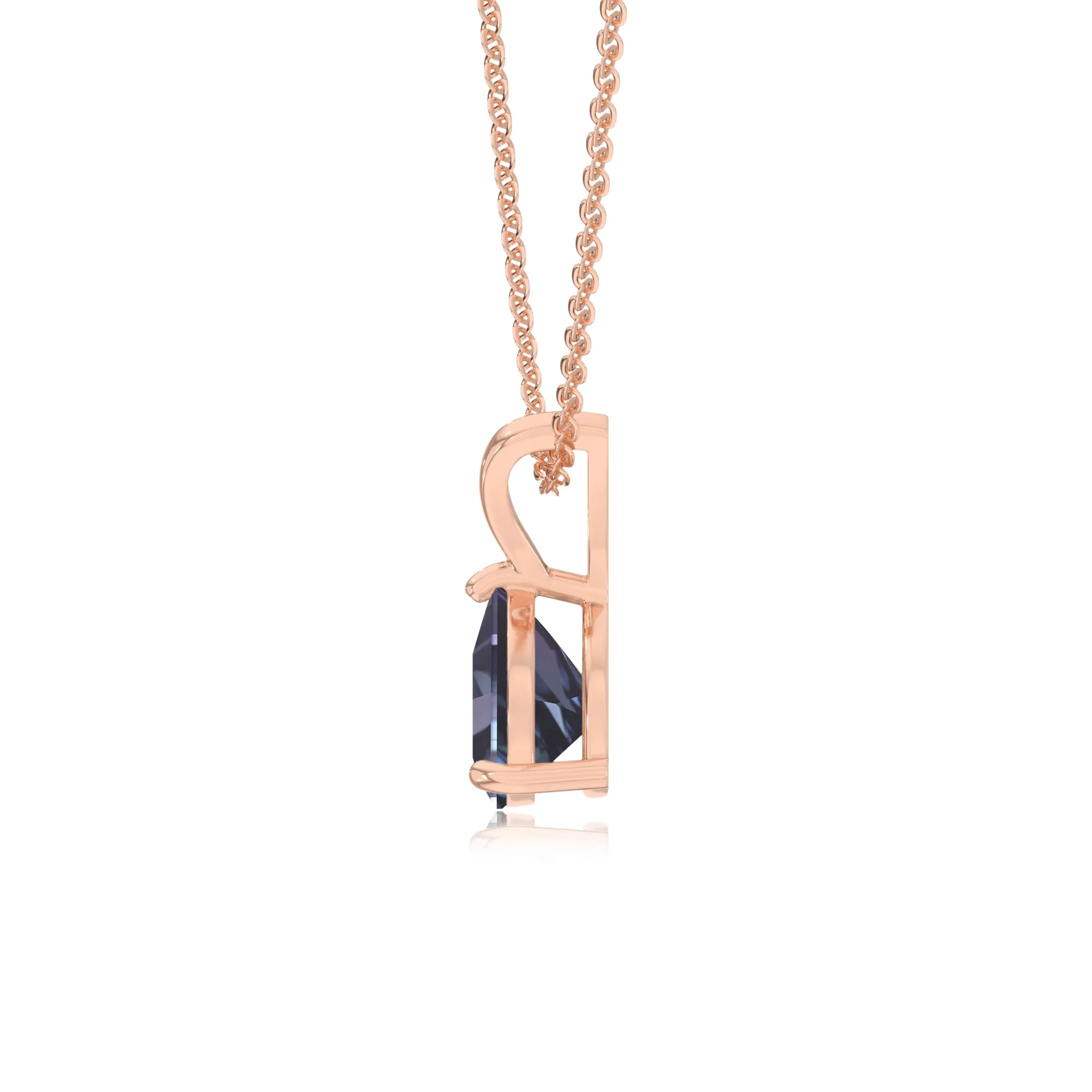 lab grown alexandrite trillion solitaire v-bale necklaces in rose gold 