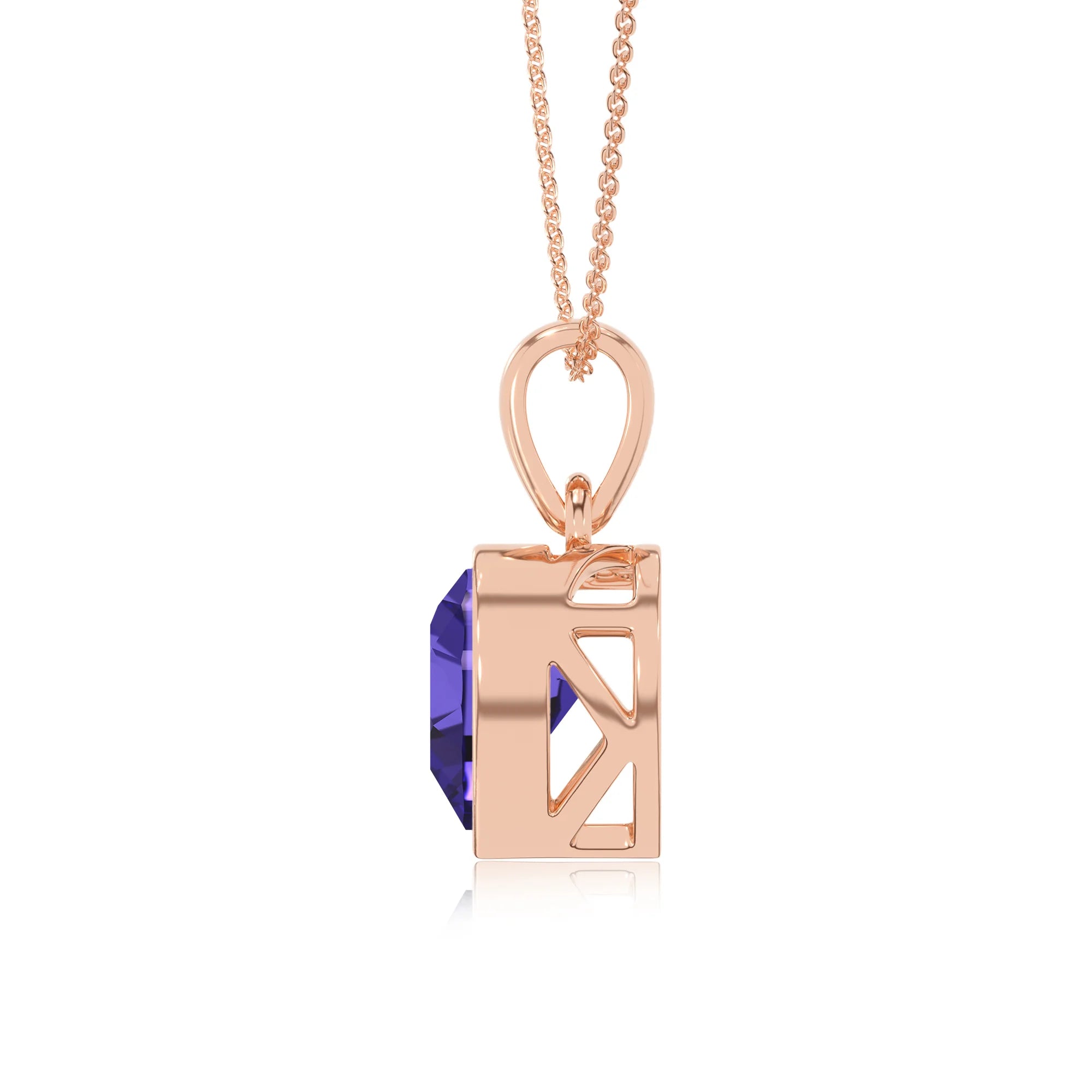 lab grown tanzanite heart solitaire necklaces in rose gold 