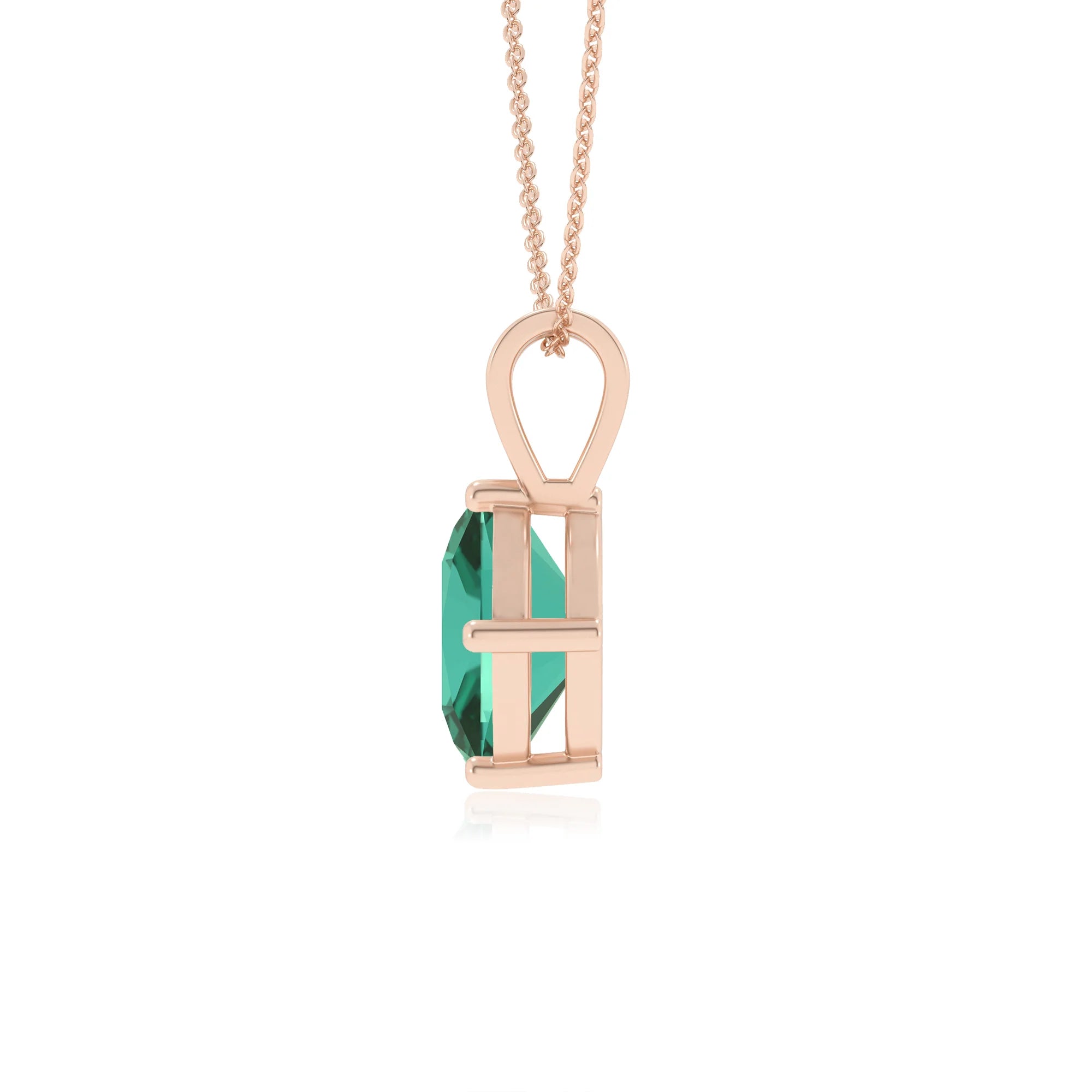 lab grown emerald cushion solitaire v-bale necklaces in rose gold 