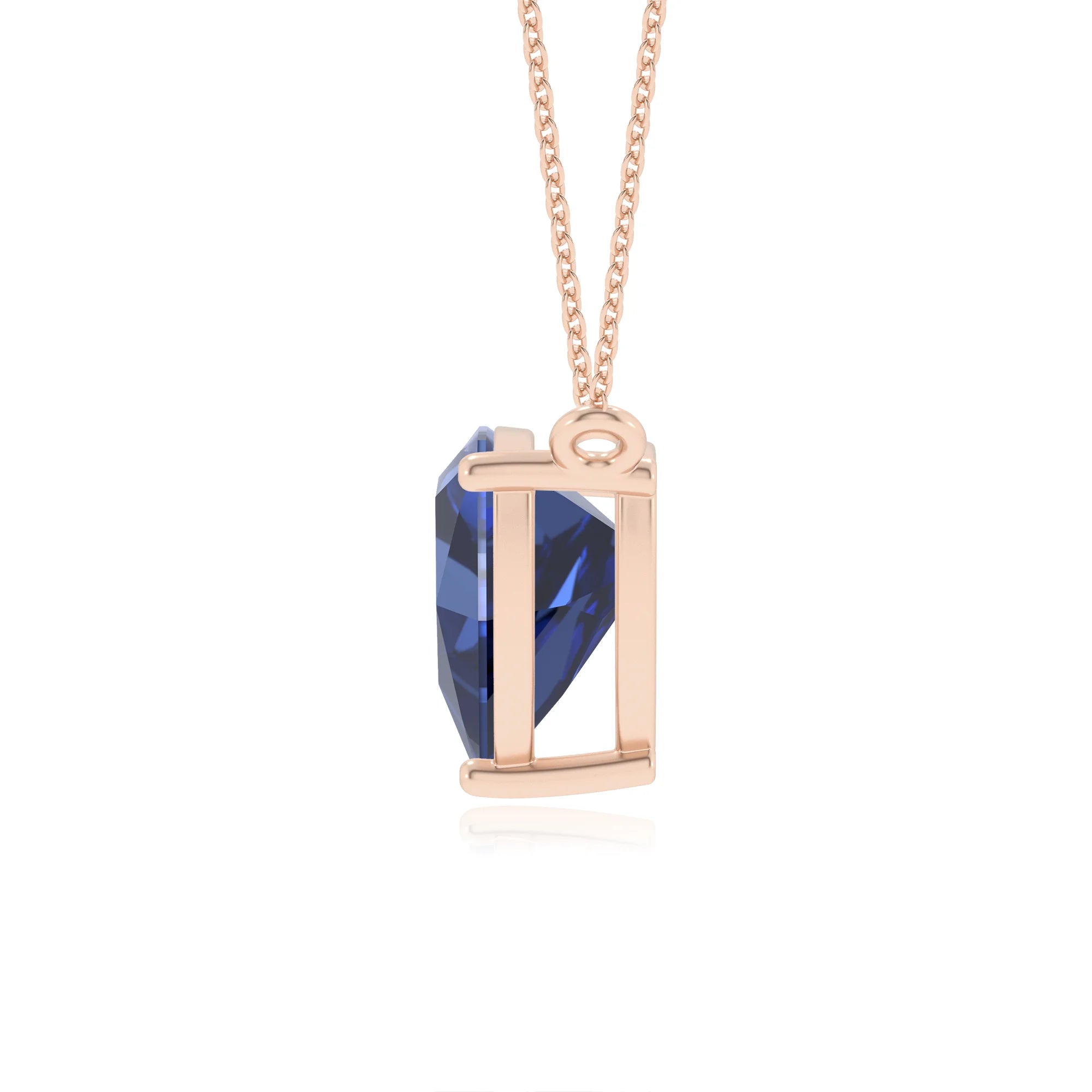 lab grown blue-sapphire trillion solitaire necklaces in rose gold 