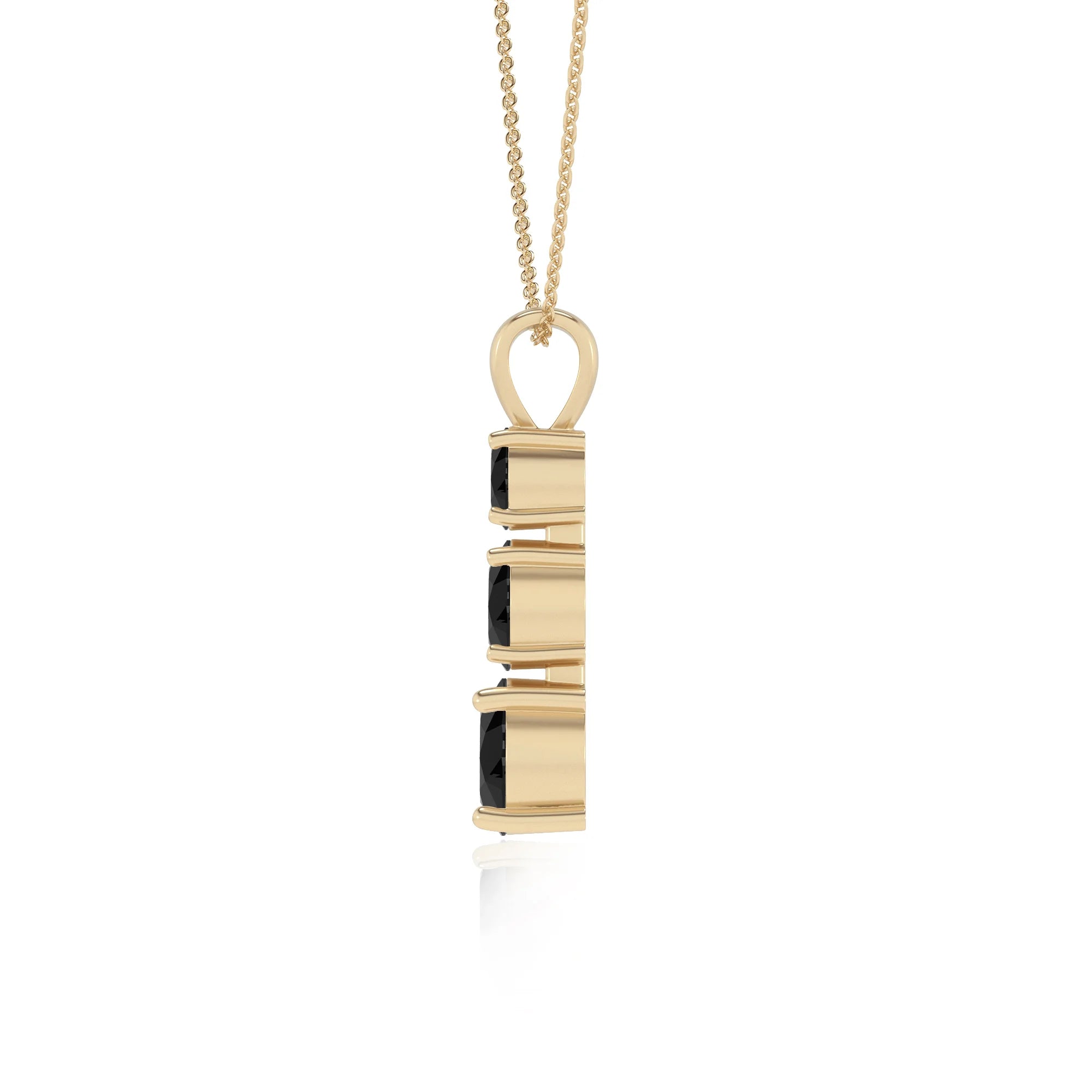natural black-onyx round bar v-bale necklaces in yellow gold 