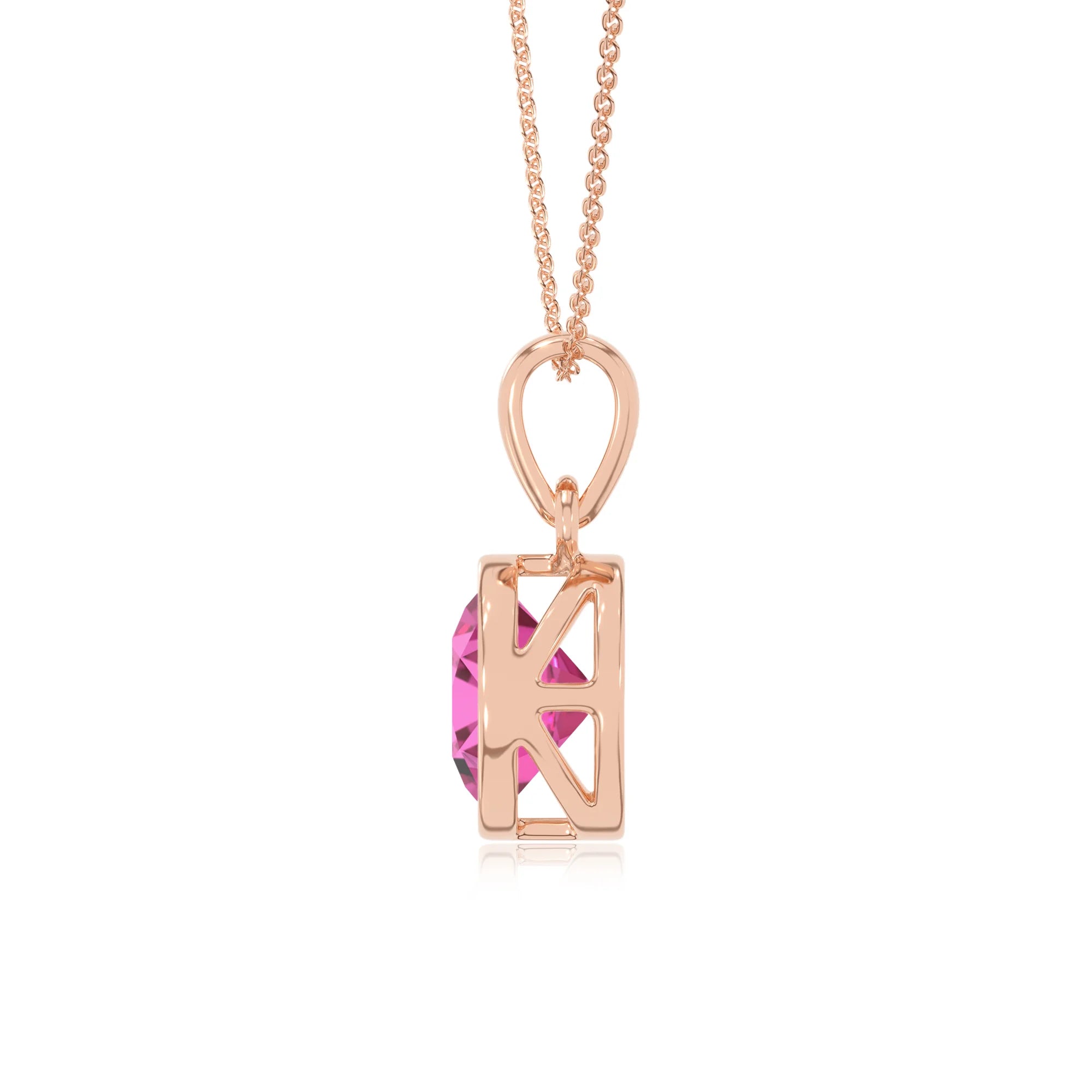 lab grown pink-sapphire round solitaire necklaces in rose gold 