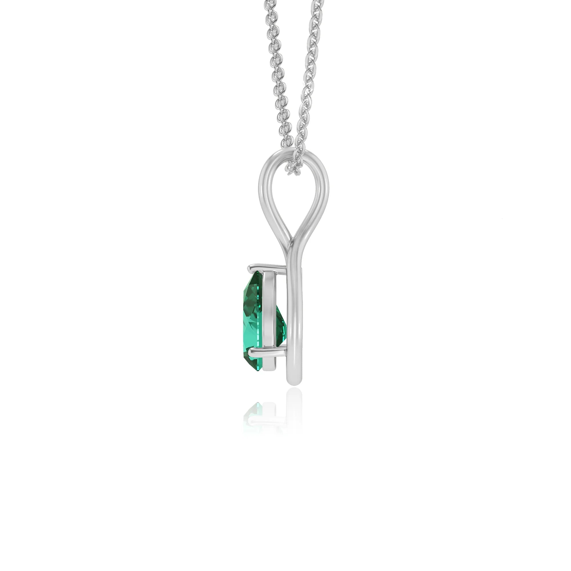 lab grown emerald pear solitaire necklaces in white gold 