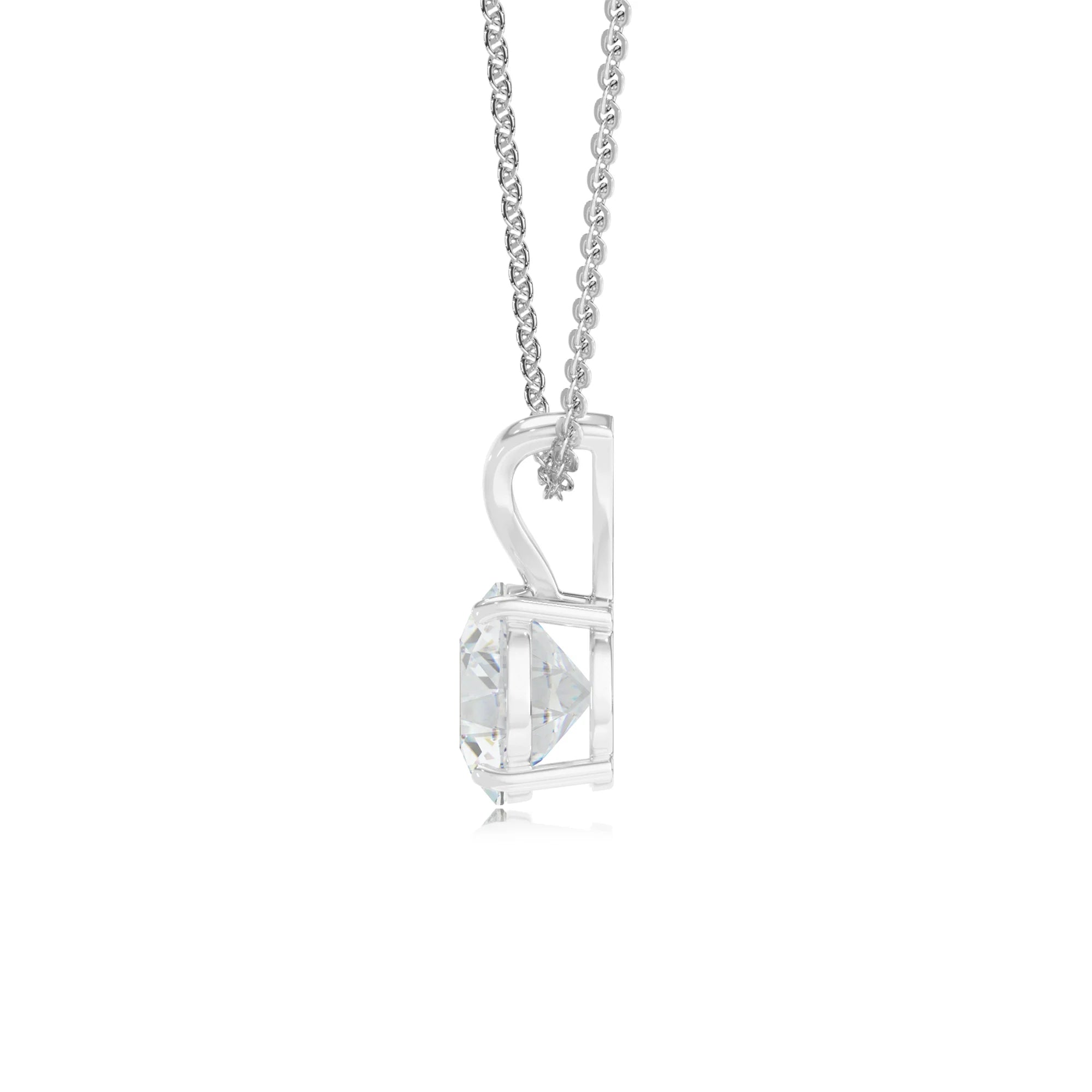 lab grown moissanite round solitaire v-bale necklaces in sterling silver 