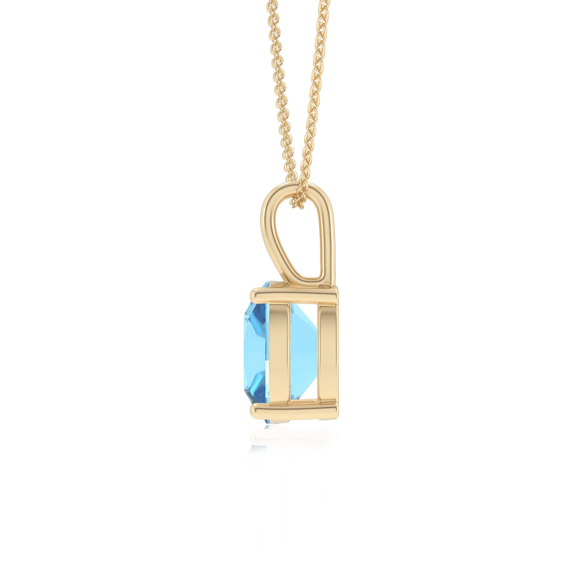 natural swiss-blue-topaz cushion solitaire necklaces in yellow gold 