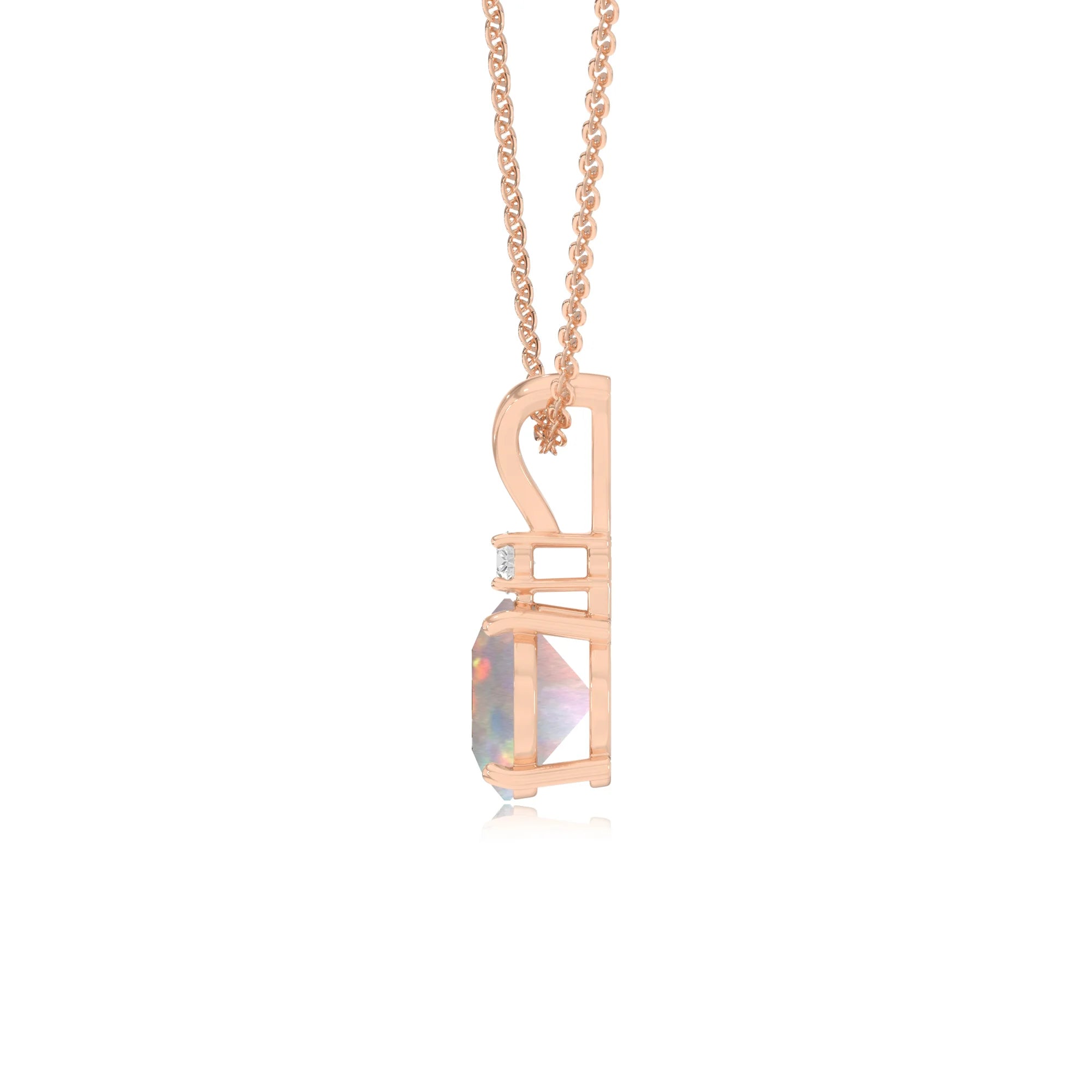 lab grown opal round solitaire v-bale necklaces in rose gold 