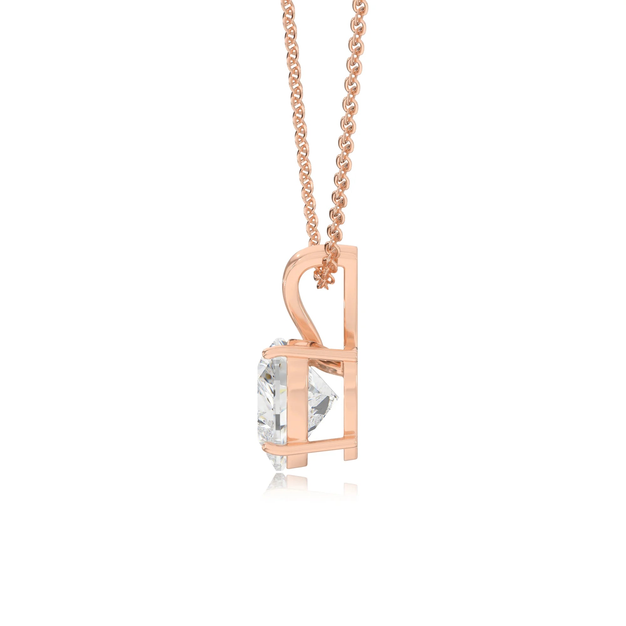 lab grown moissanite heart solitaire v-bale necklaces in rose gold 