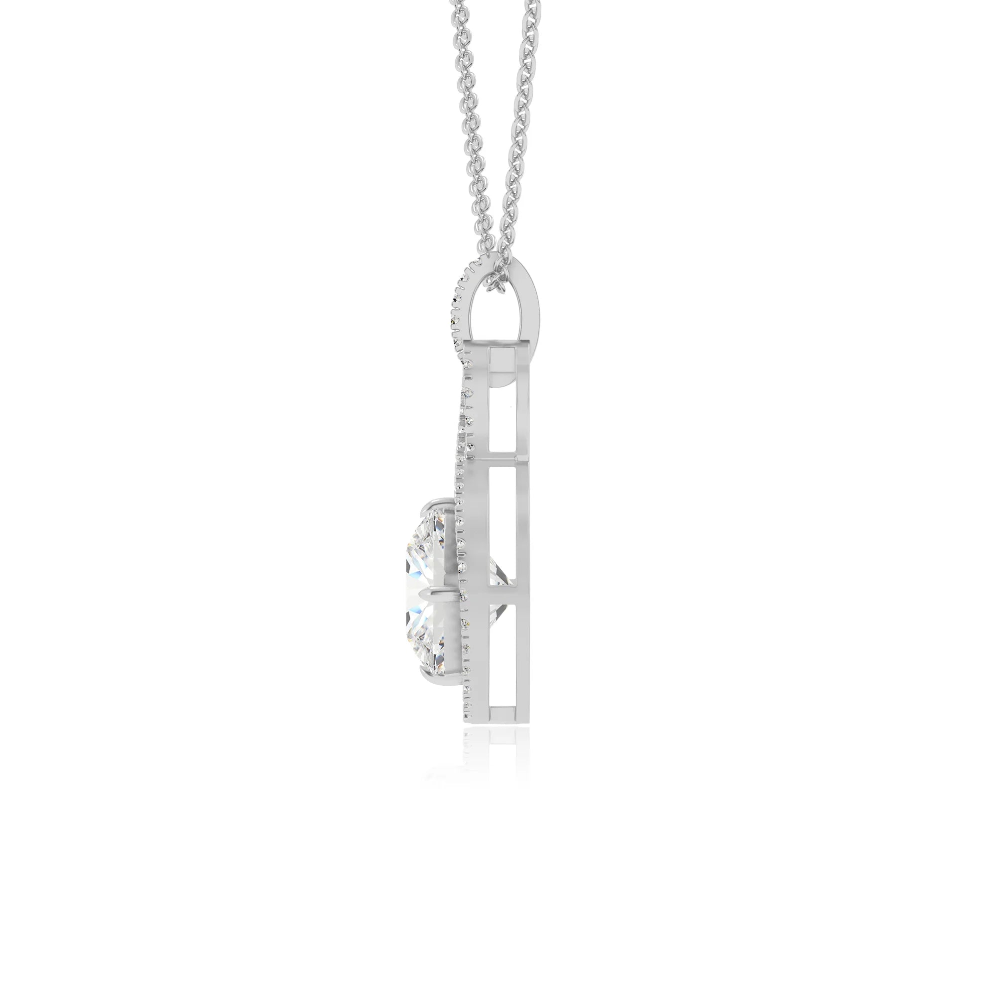 lab grown moissanite cushion infinity necklaces in white gold 