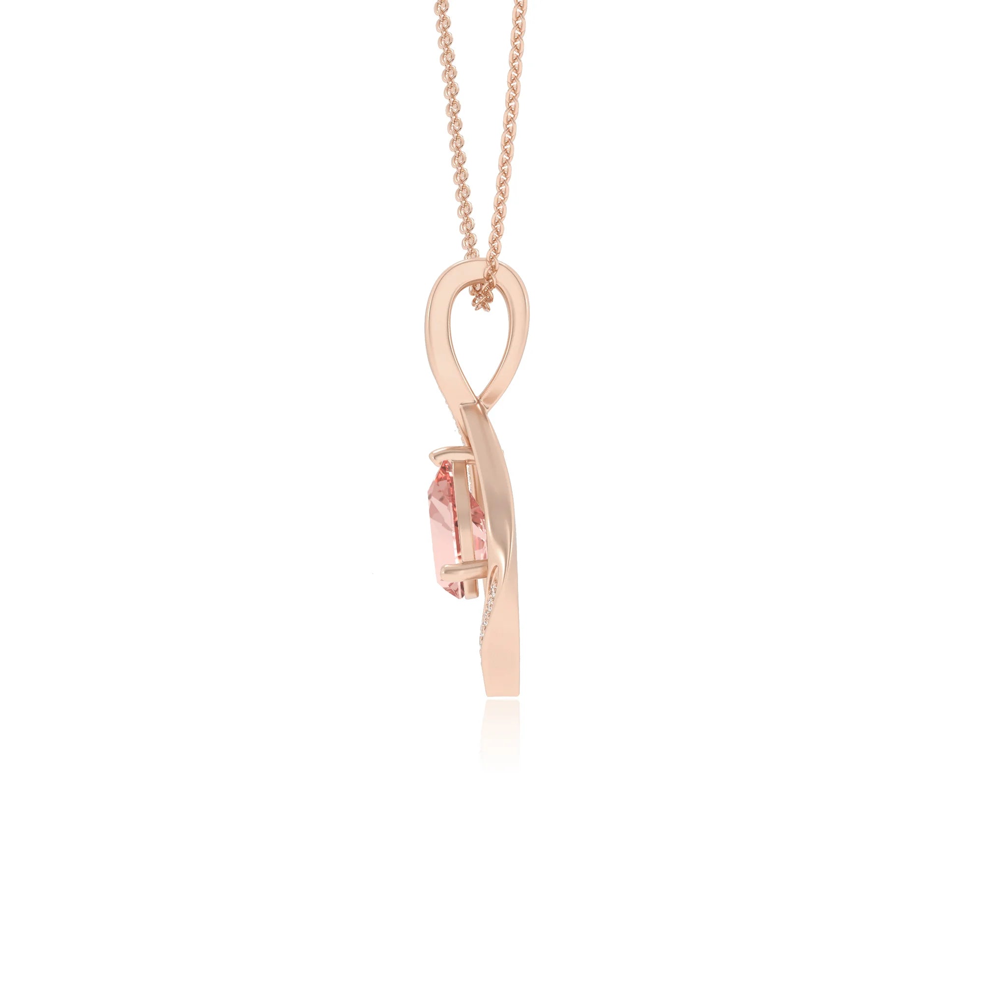 lab grown morganite pear solitaire necklaces in rose gold 