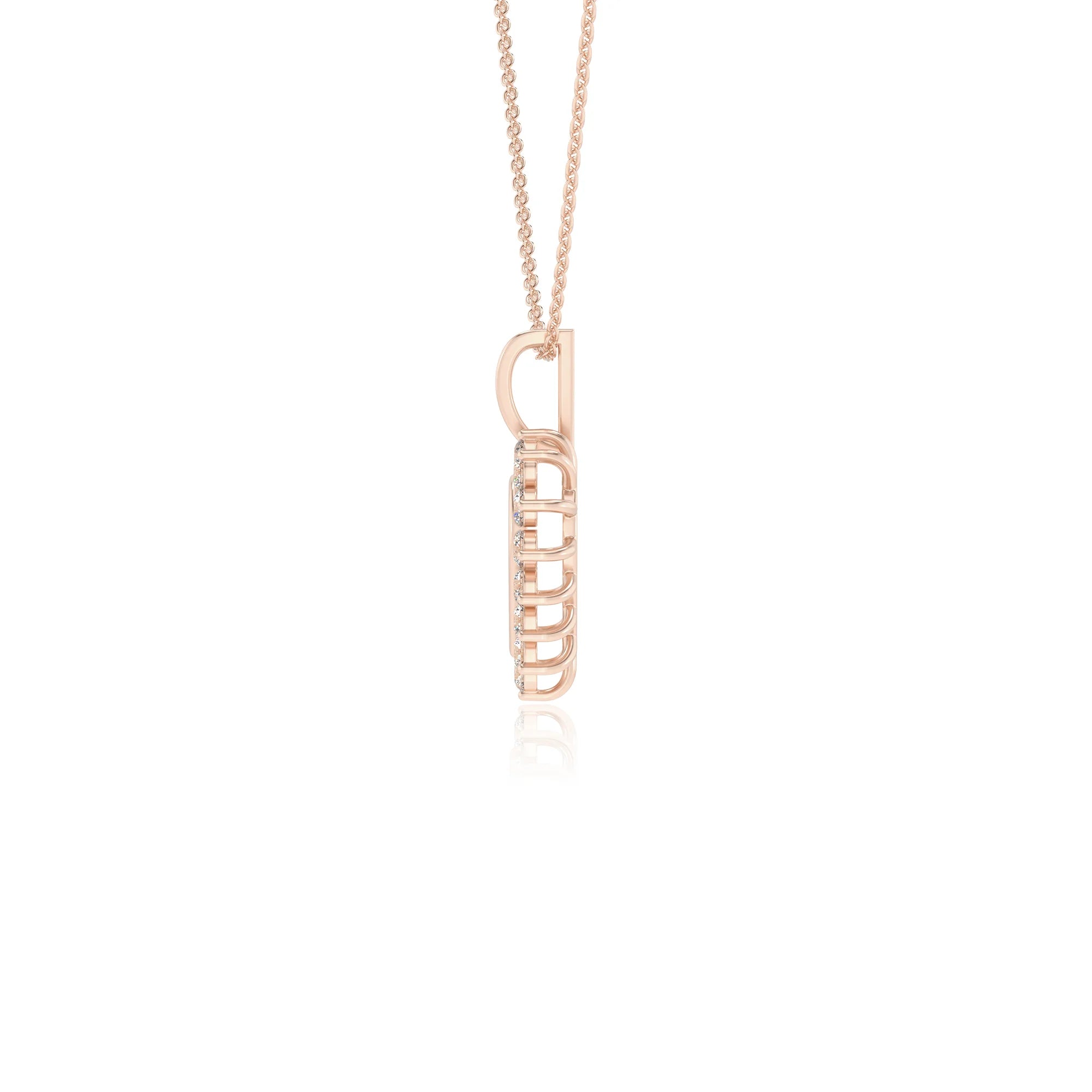 lab grown moissanite round v-bale necklaces in rose gold 