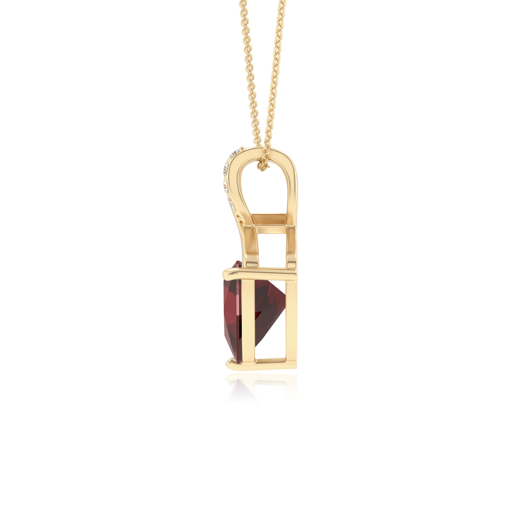 natural garnet trillion solitaire necklaces in yellow gold 