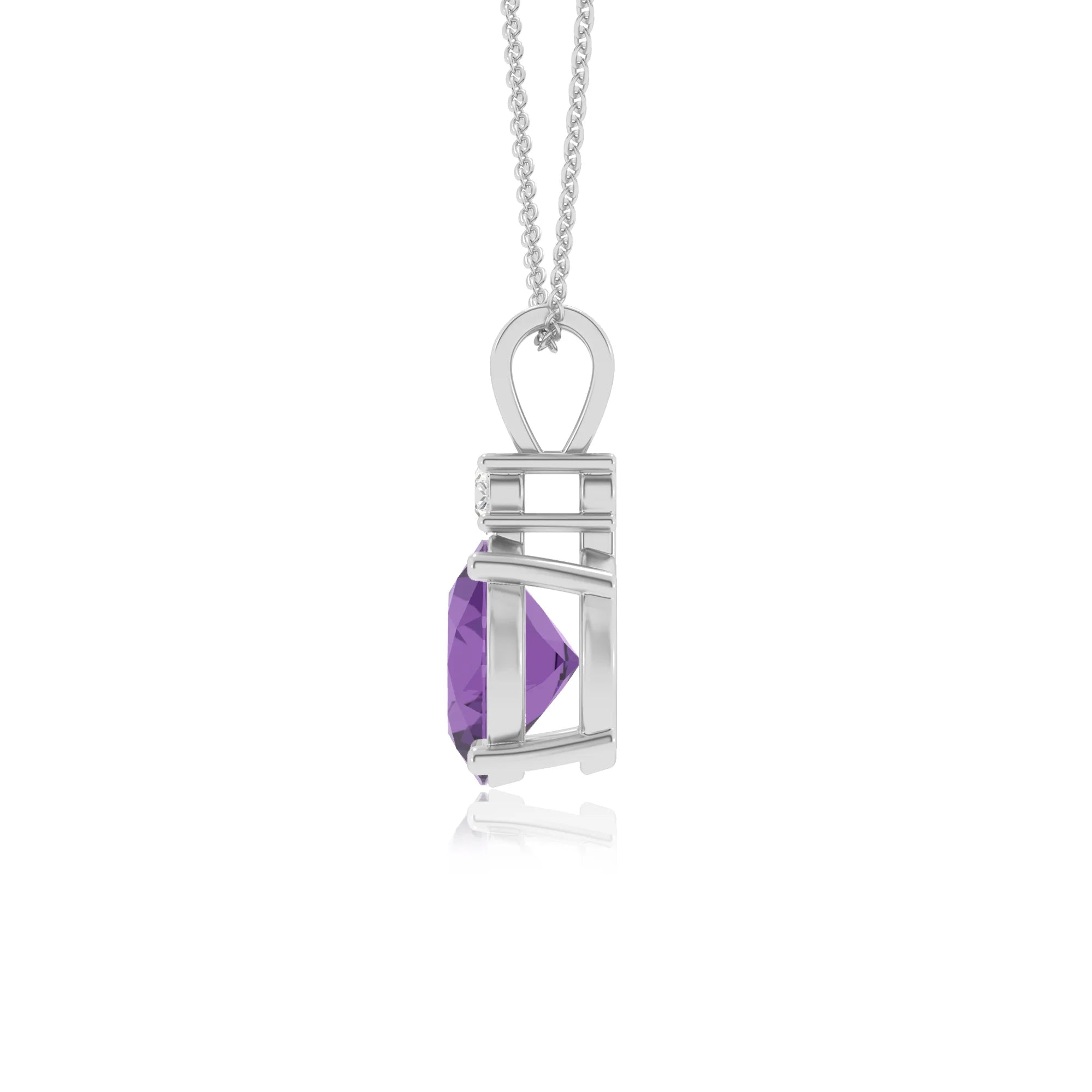 lab grown amethyst round solitaire v-bale necklaces in sterling silver 