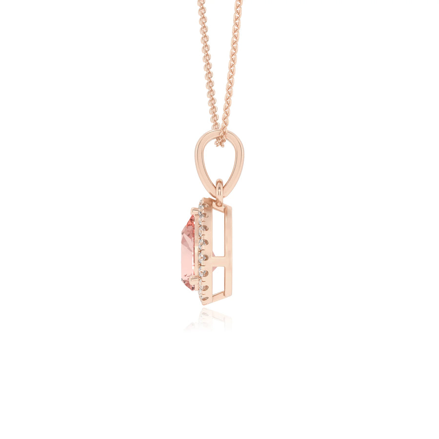 lab grown morganite pear solitaire necklaces in rose gold 