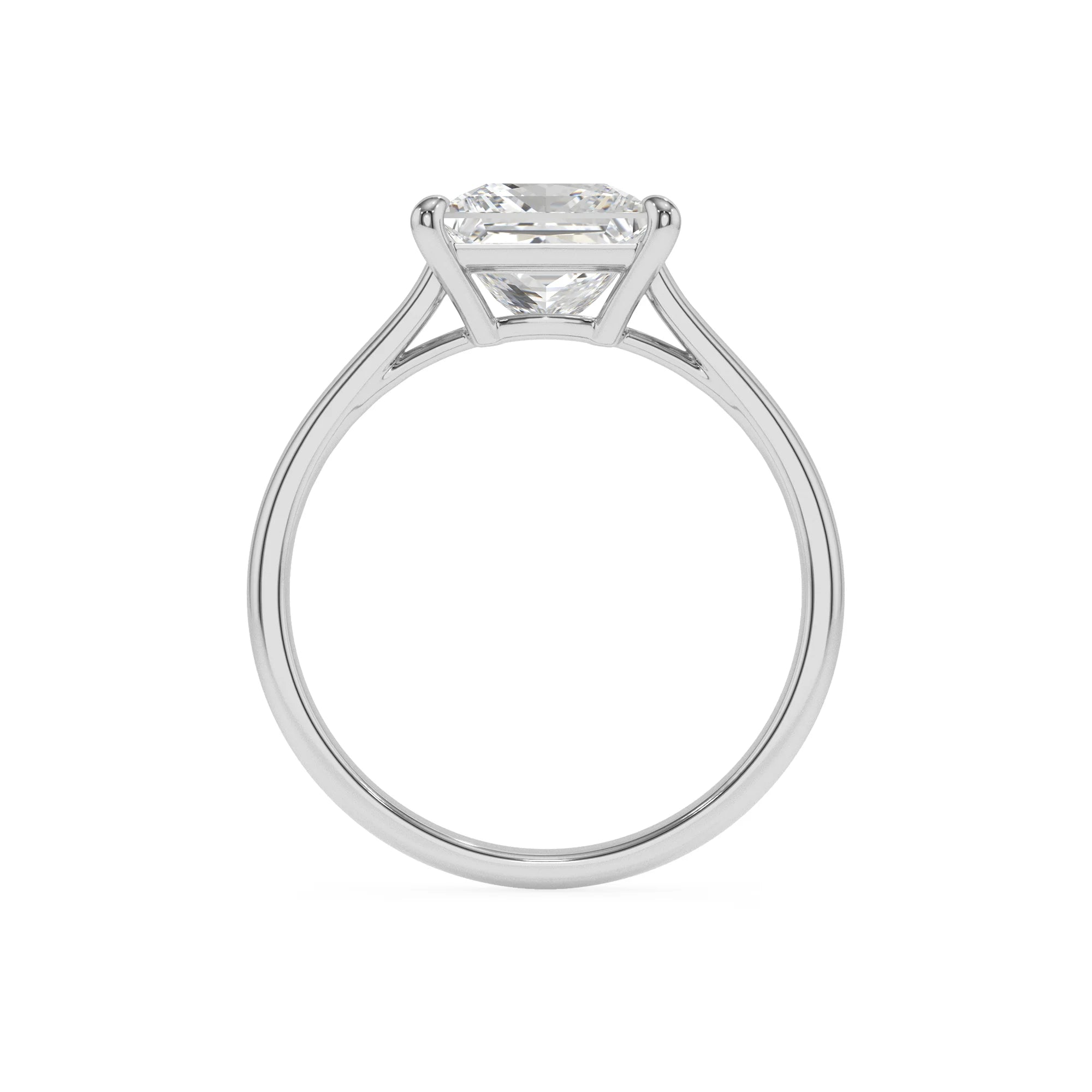 lab grown moissanite princess solitaire rings in platinum 