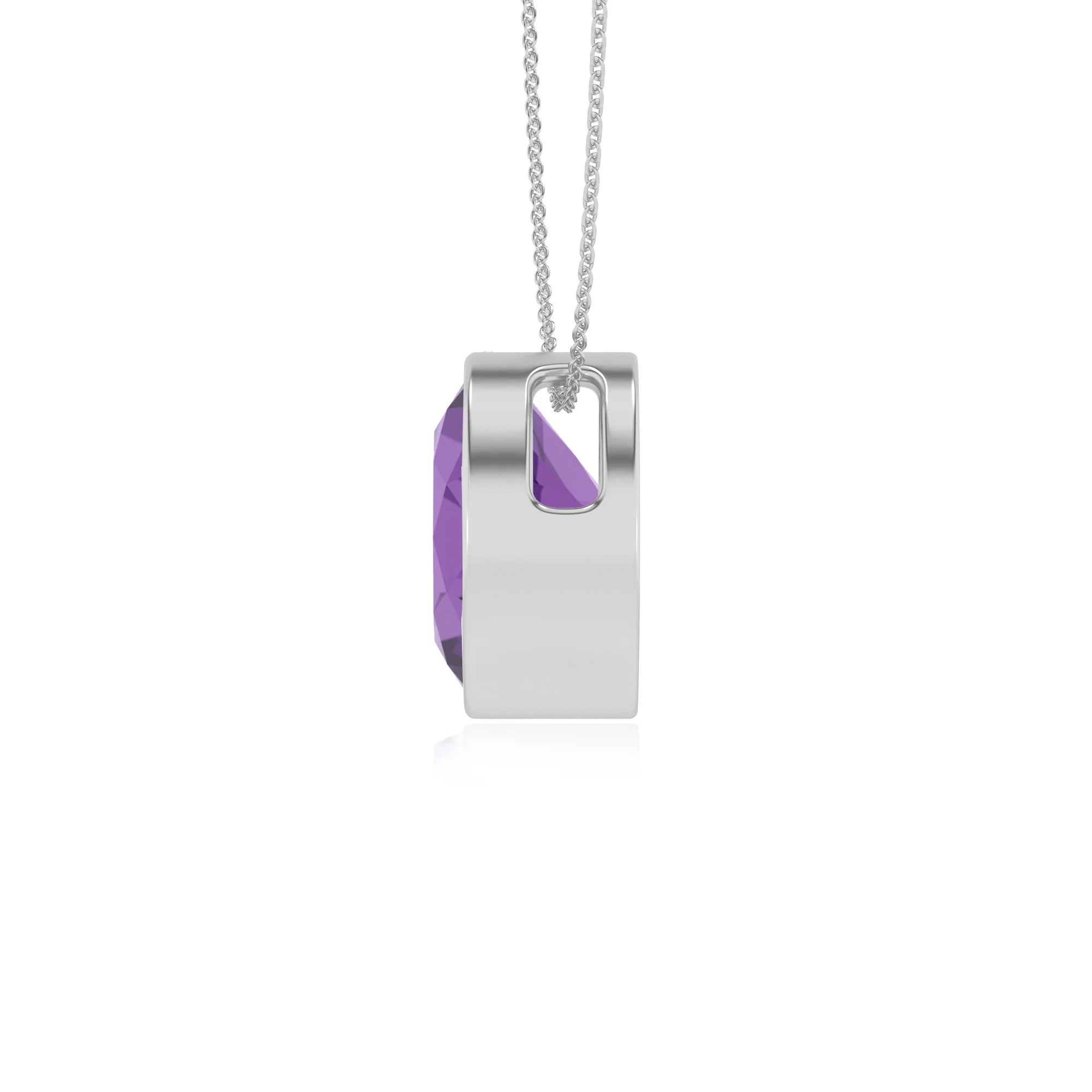 lab grown amethyst round solitaire necklaces in sterling silver 