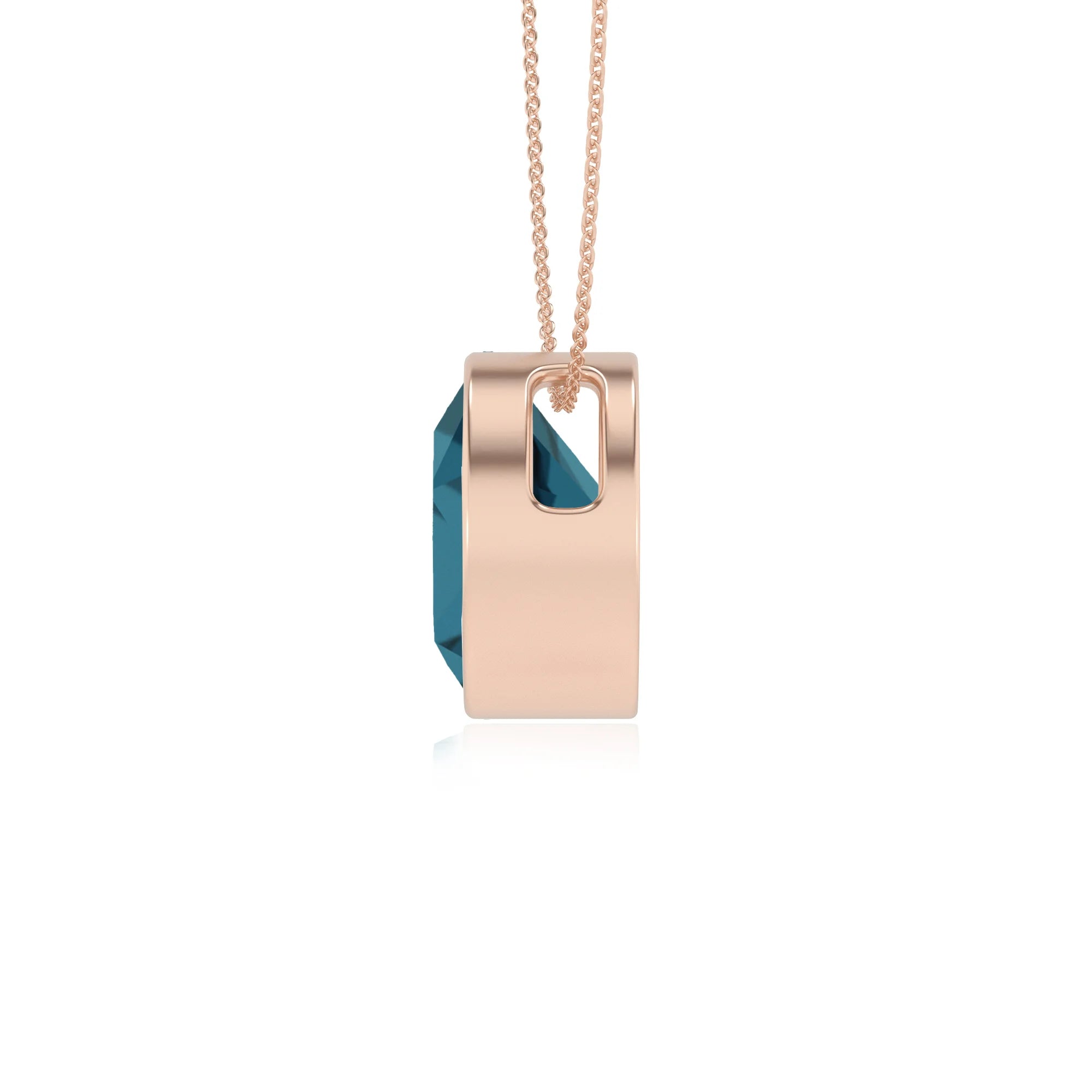 natural london-blue-topaz round solitaire necklaces in rose gold 