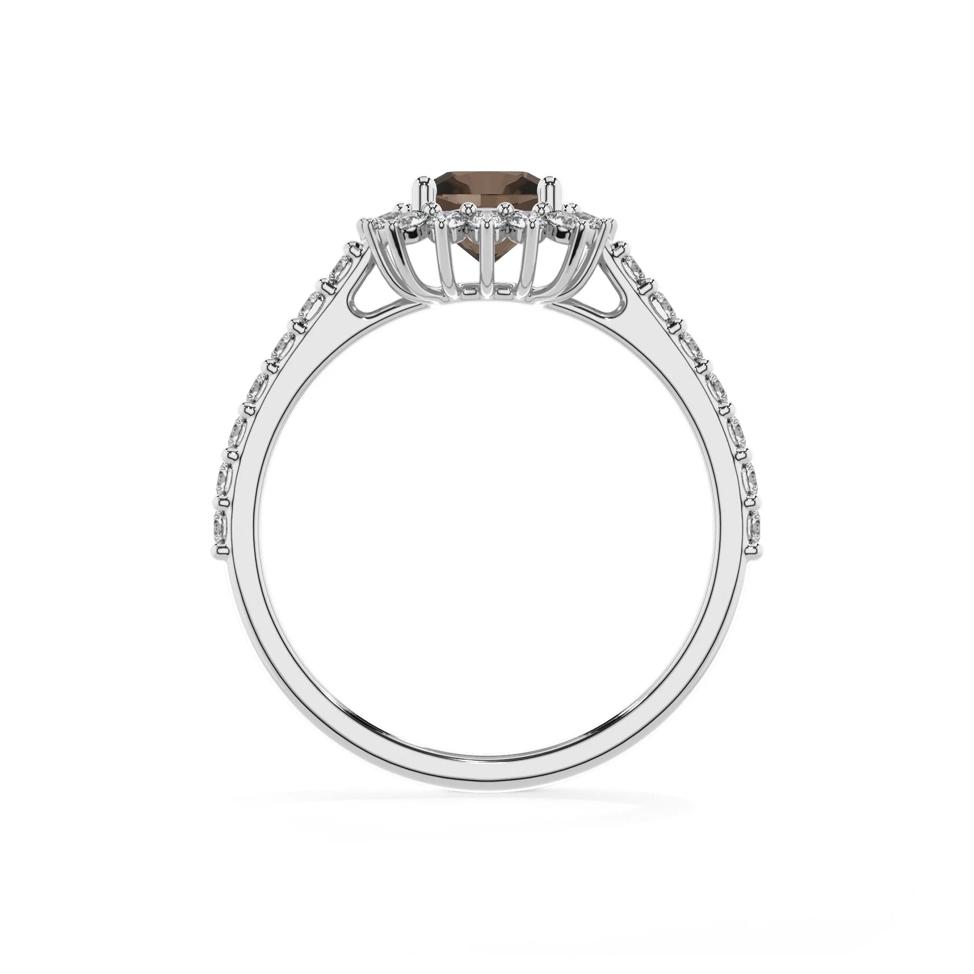 natural smoky-quartz cushion solitaire rings in white gold 