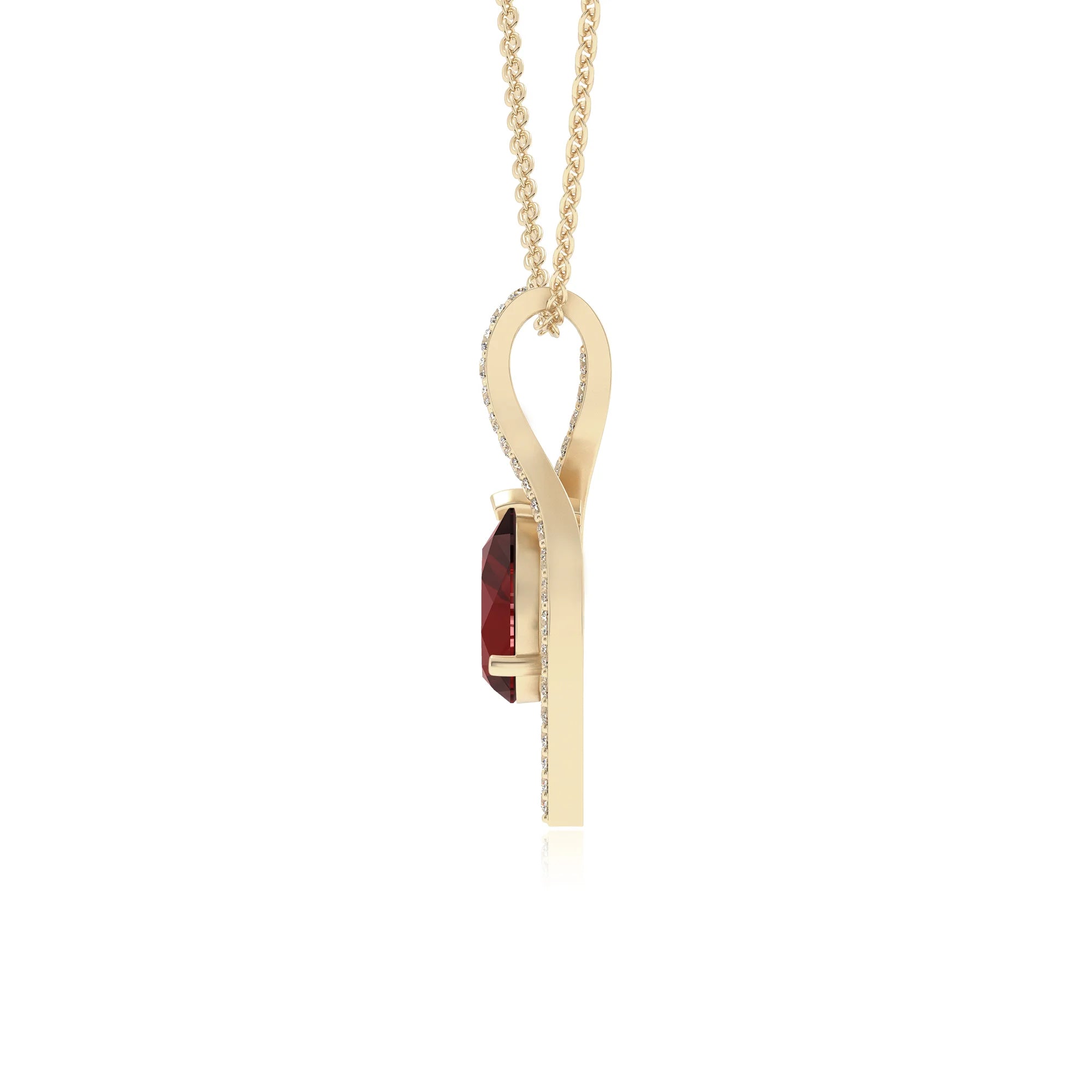 natural garnet pear infinity necklaces in yellow gold 
