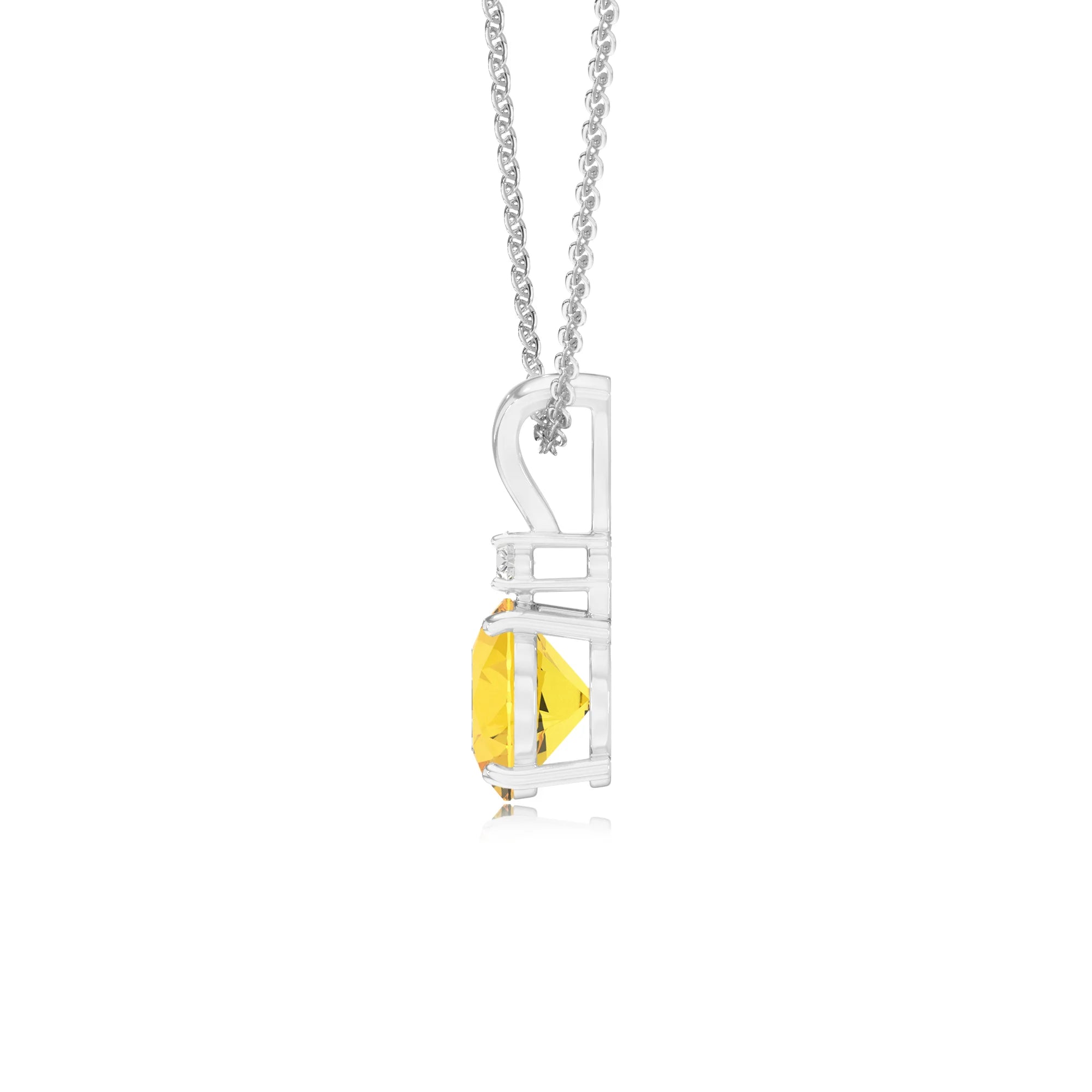 lab grown yellow-sapphire round solitaire v-bale necklaces in white gold 
