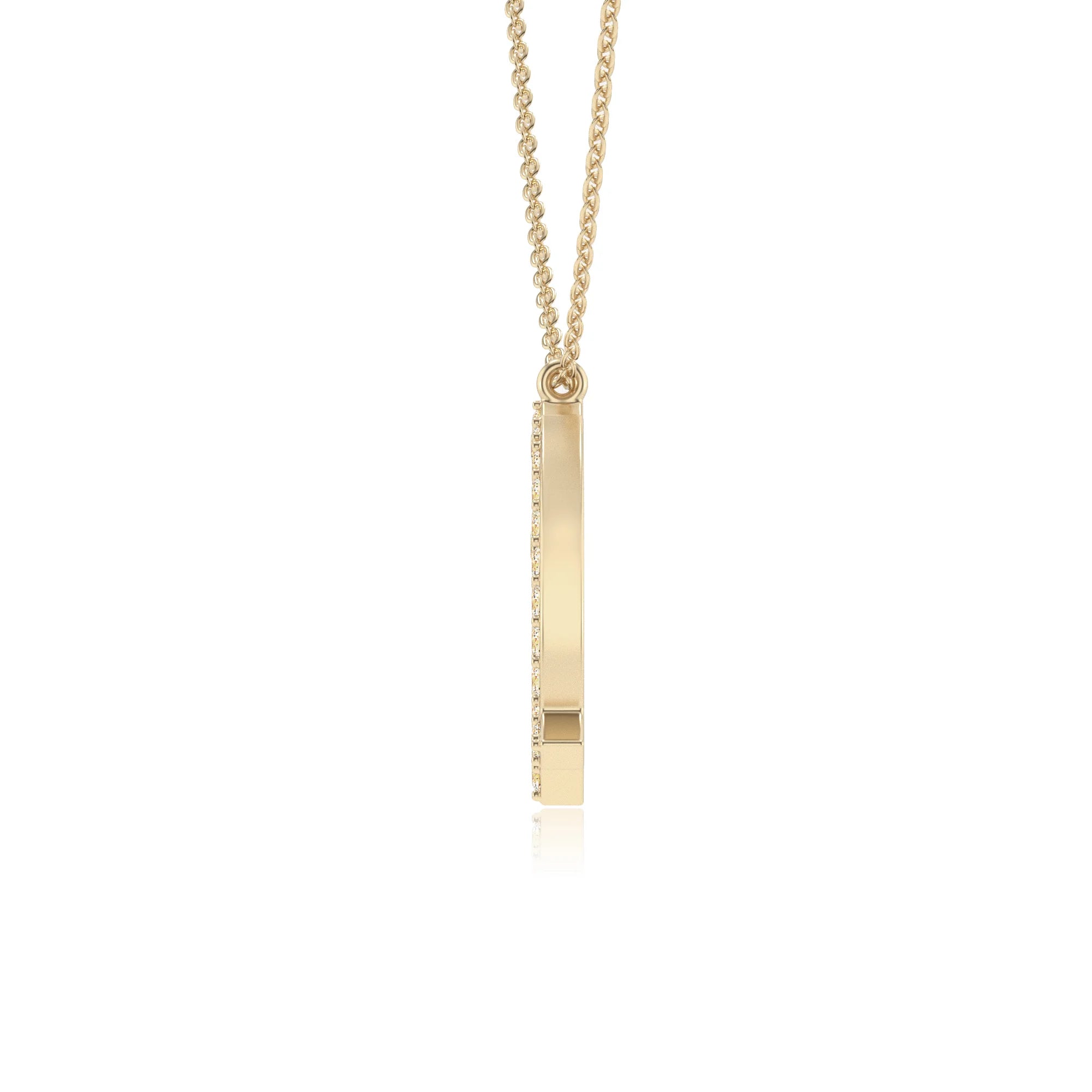 lab grown moissanite round necklaces in yellow gold 
