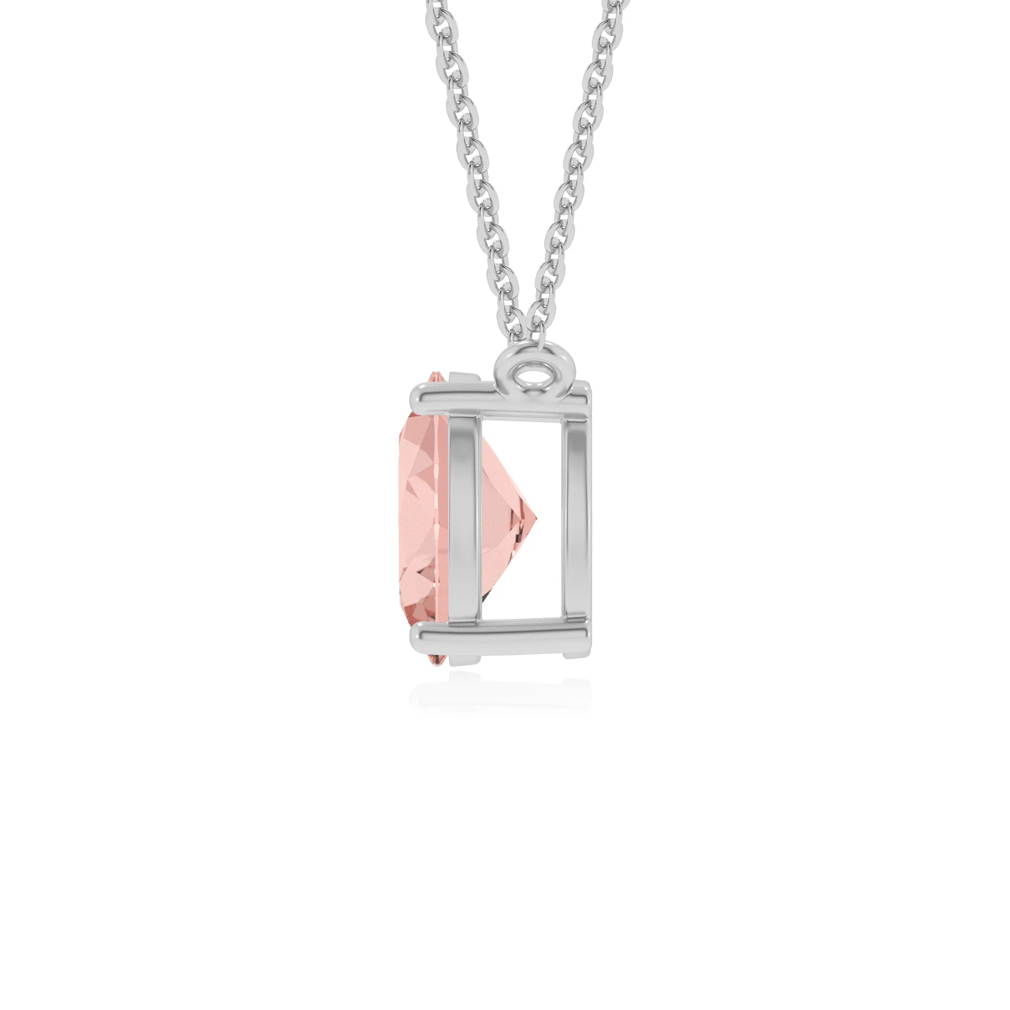 lab grown morganite oval solitaire v-bale necklaces in platinum 