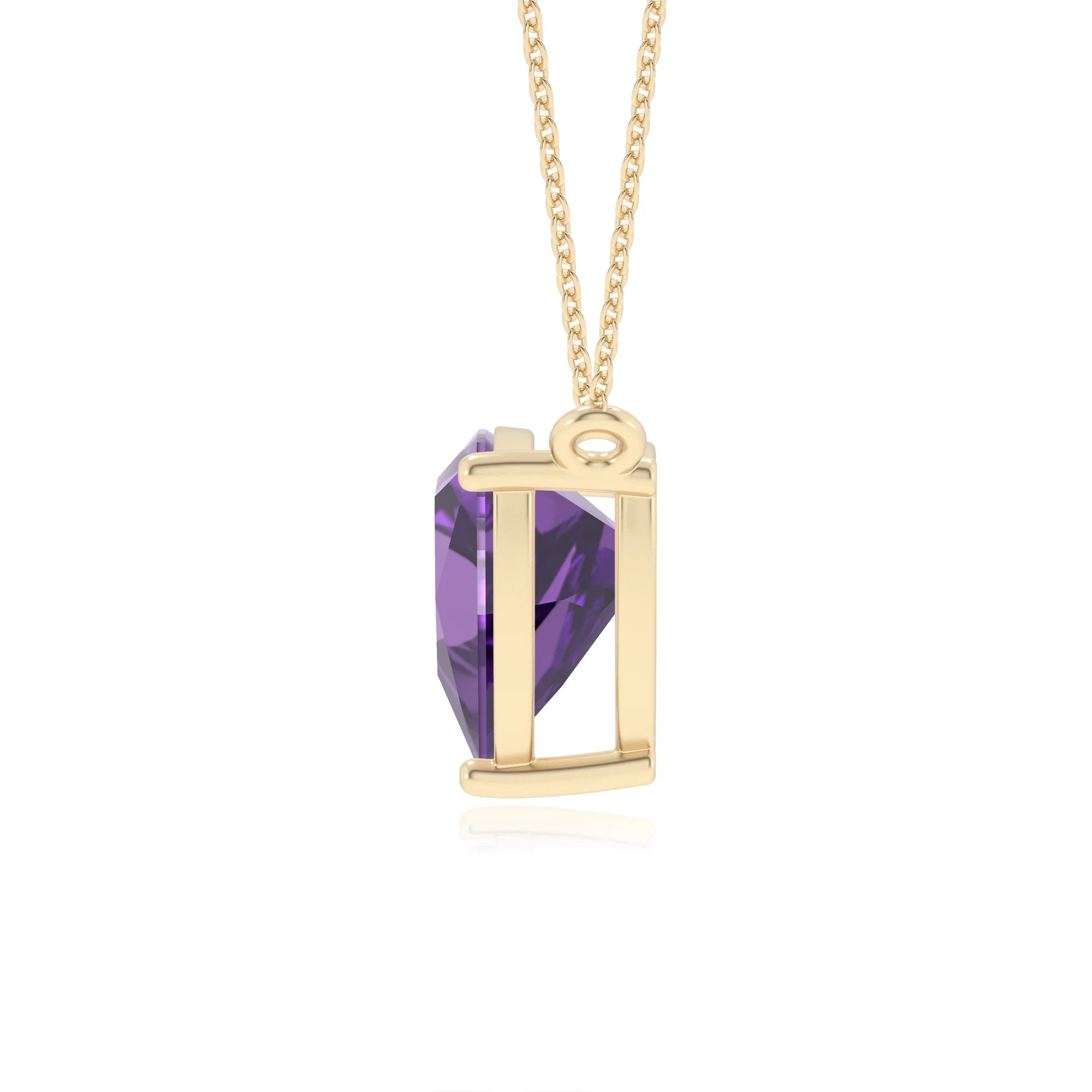 lab grown amethyst trillion solitaire necklaces in yellow gold 