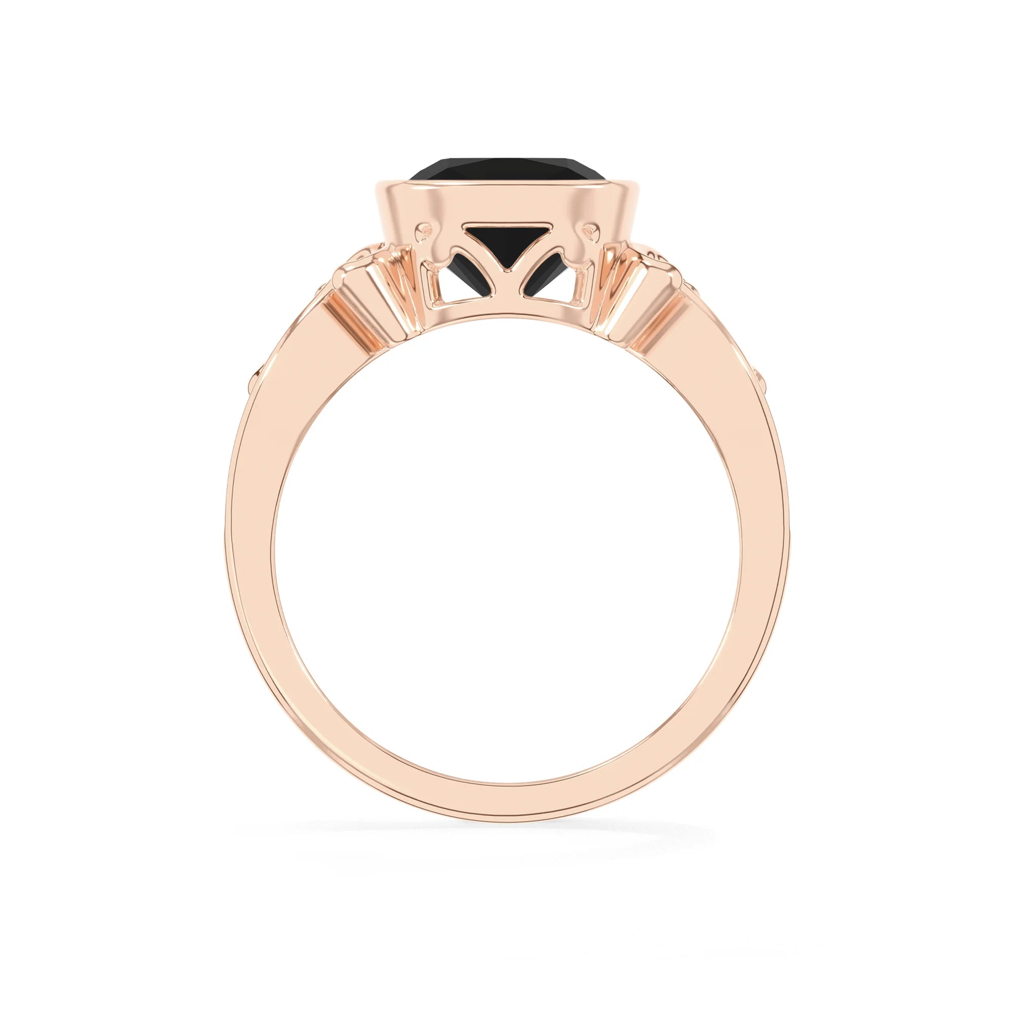 natural black-onyx cushion solitaire rings in rose gold 