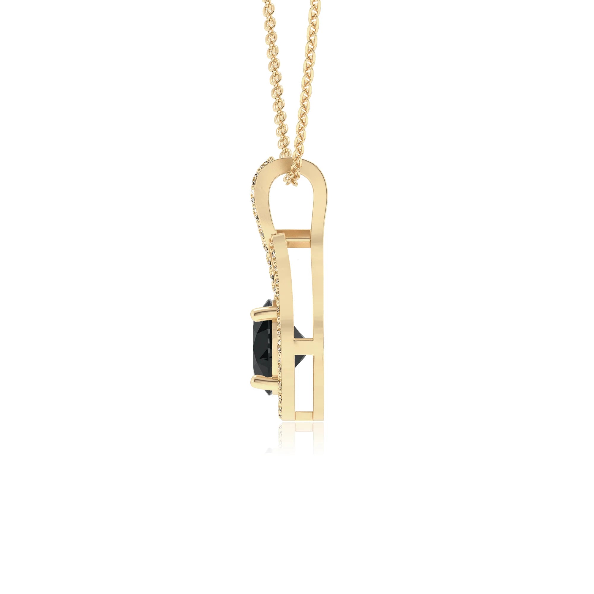natural black-onyx round solitaire necklaces in yellow gold 