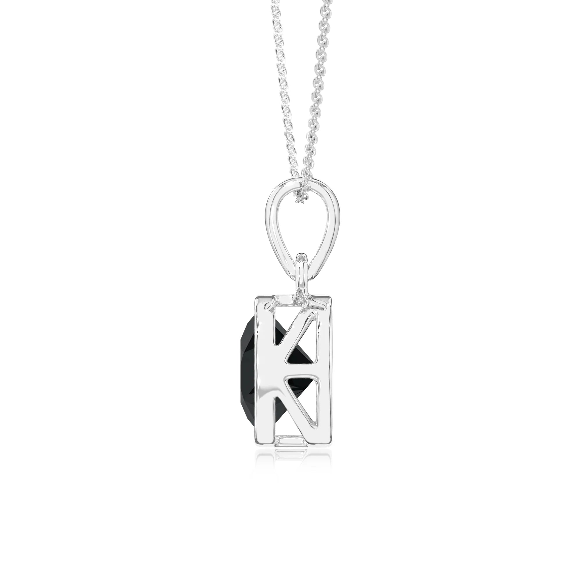 natural black-onyx round solitaire necklaces in sterling silver 
