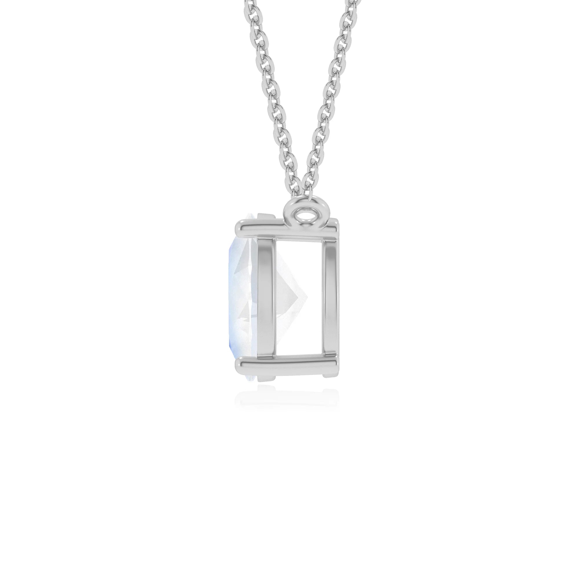 natural rainbow-moonstone oval solitaire v-bale necklaces in platinum 