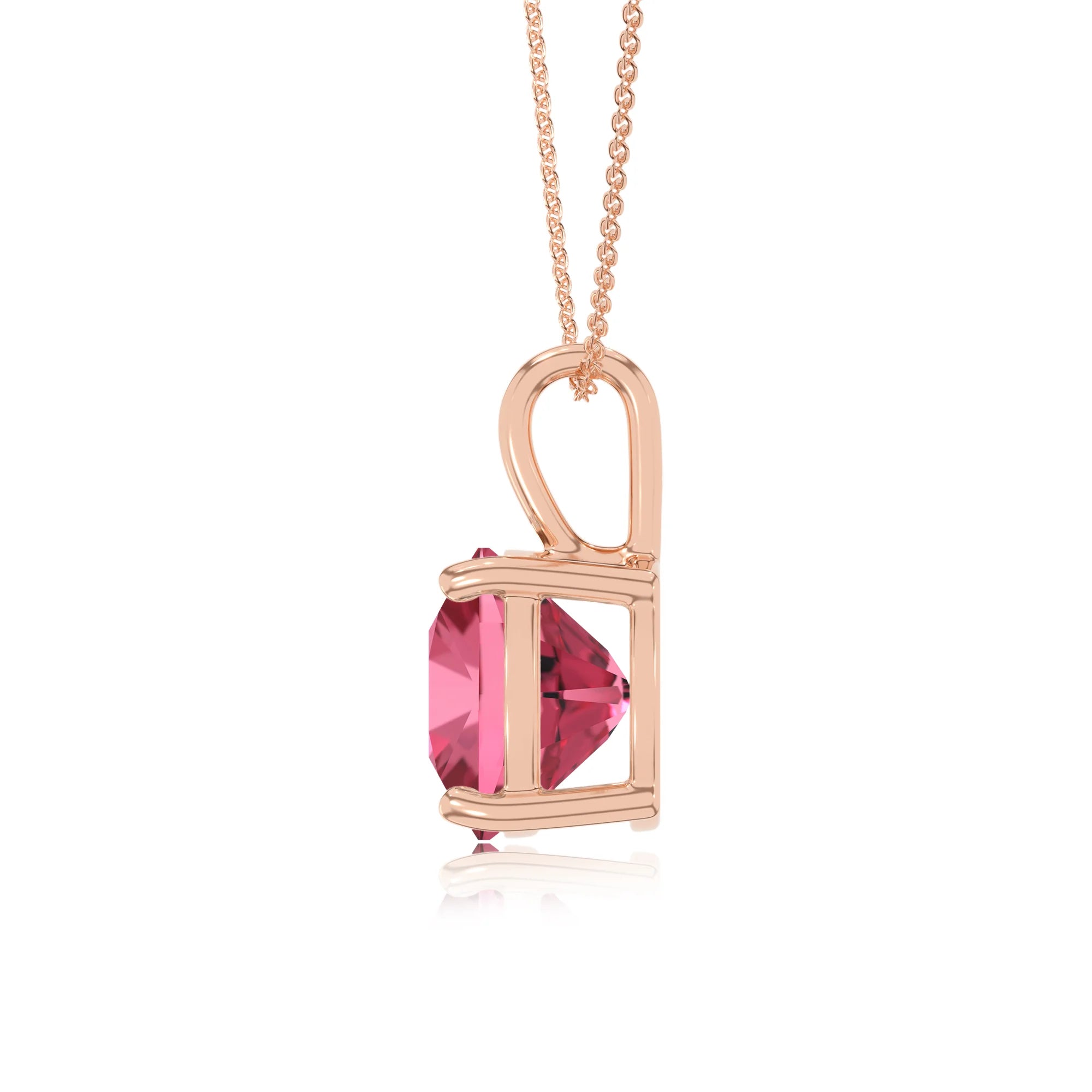 lab grown pink-tourmaline cushion solitaire necklaces in rose gold 
